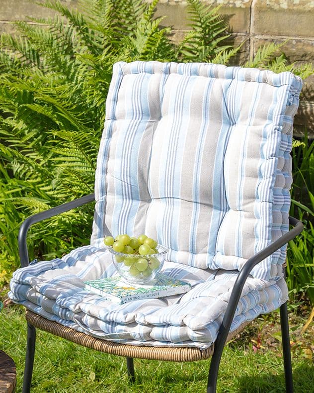 Set 2 Giant Striped Outdoor Garden Chair Seat Pad Cushions