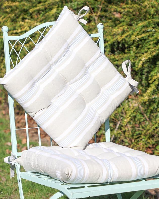 Set 4 Traditional Striped Indoor Outdoor Chair Seat Pad Garden Furniture Cushions
