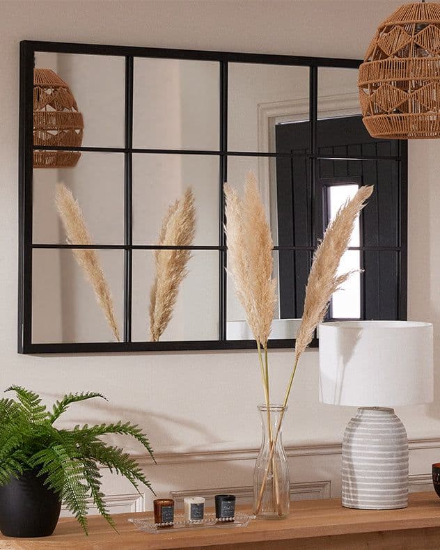 Classic Rectangular Iron Decorative Wall Mirror Indoor Framed Window Mirror H120 x W80cm