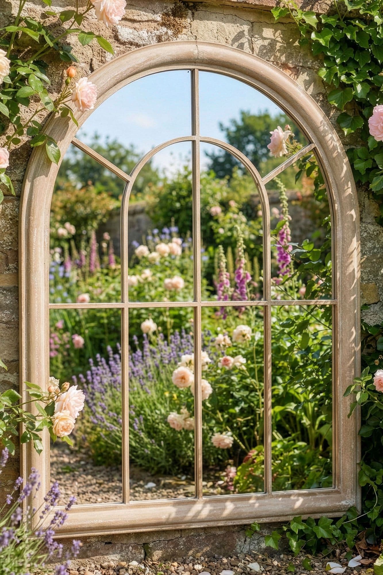 Vintage Arch Mirror Decorative Wall Mounted Outdoor Garden Mirror Framed Window Mirror H88cm x W69cm