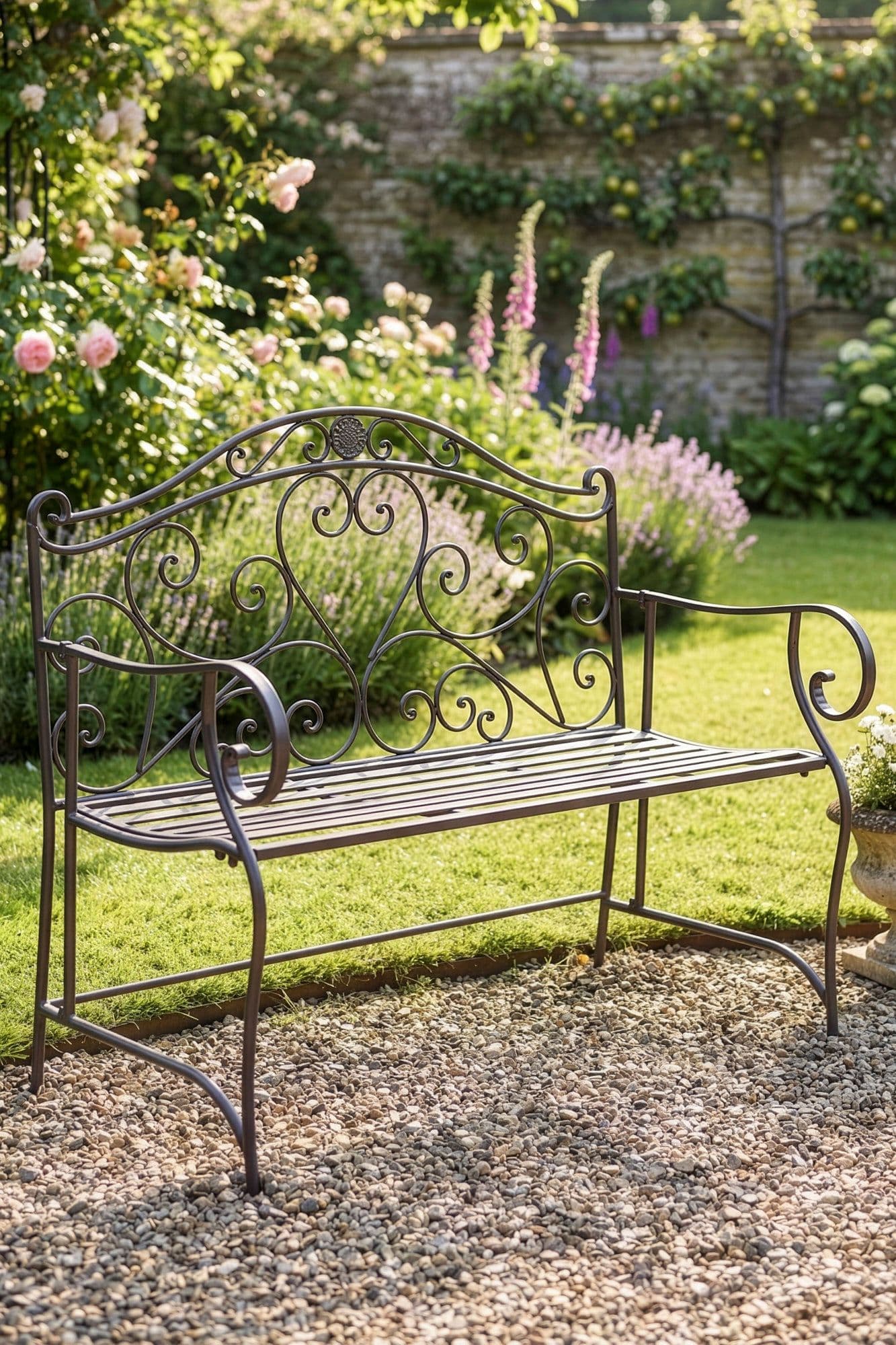 Vintage Scrolled Iron Indoor Outdoor Garden Furniture Two Seater Garden Bench