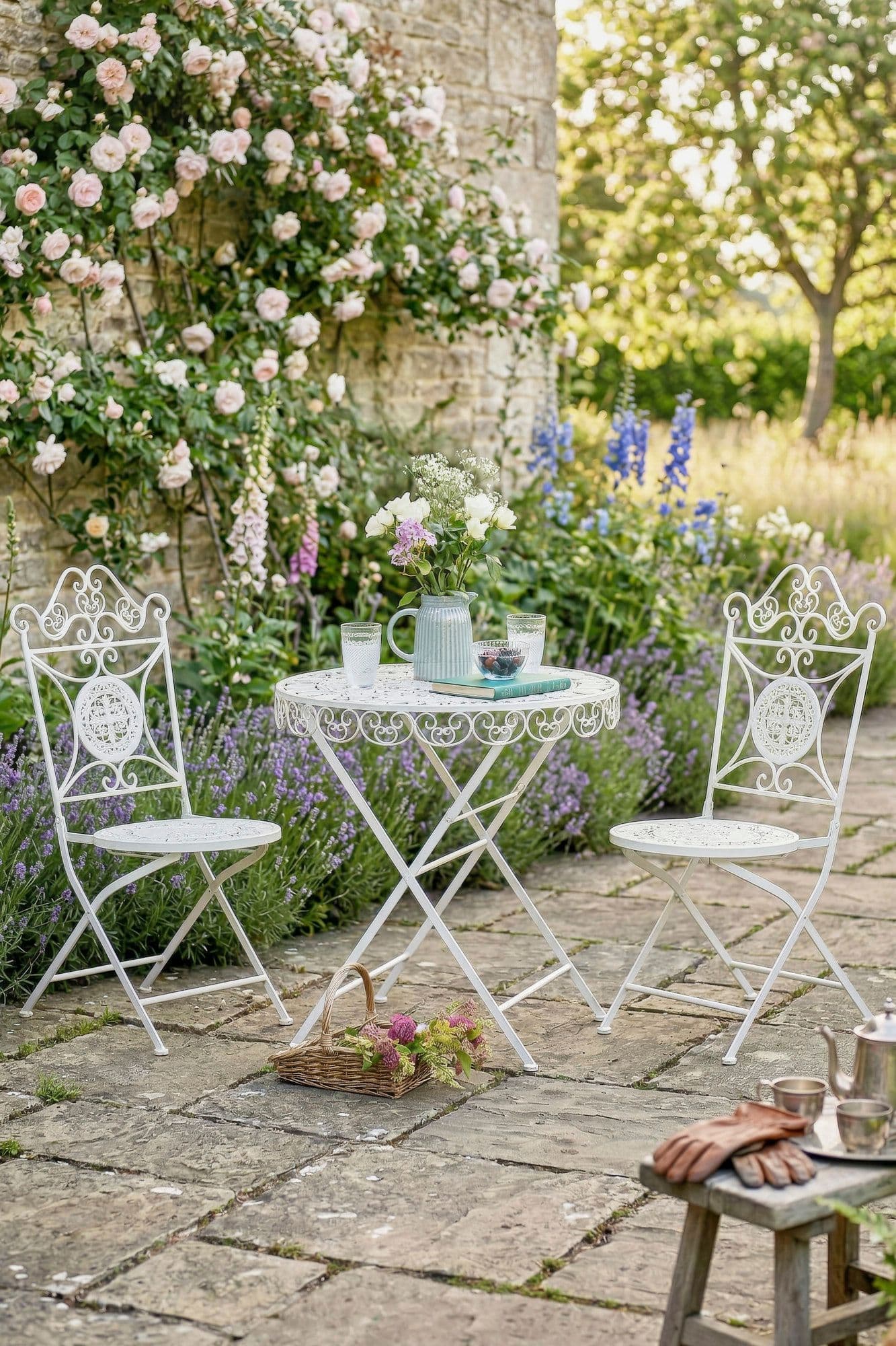 Vintage 3 Piece Outdoor Alfresco Garden Furniture Dining Table Chair Folding Bistro Set