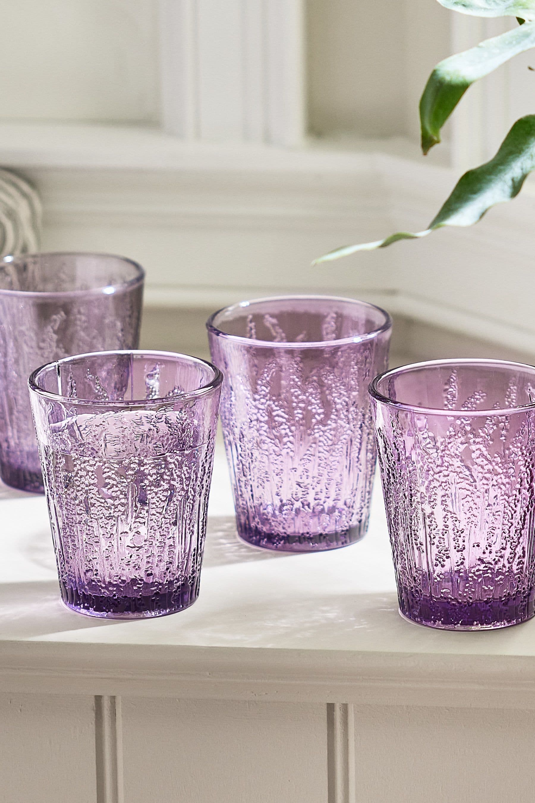 Set 4 Vintage Luxury Embossed Drinking Glass Tumblers
