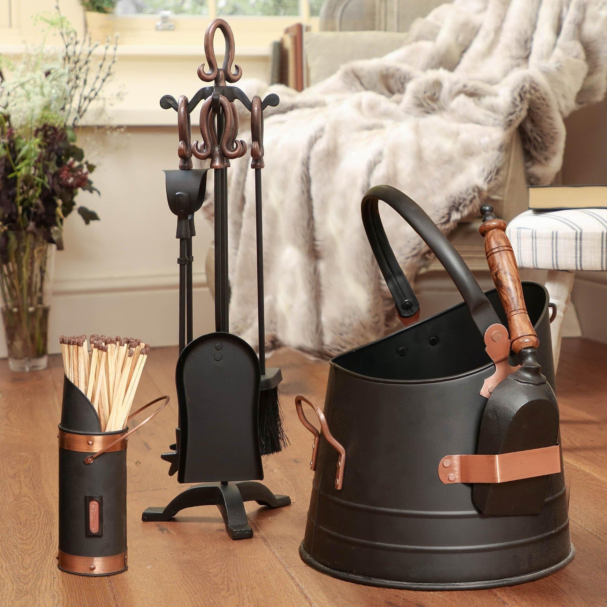 Fireplace 5pcs Tools Fireside Companion Set Coal Bucket Match Canister