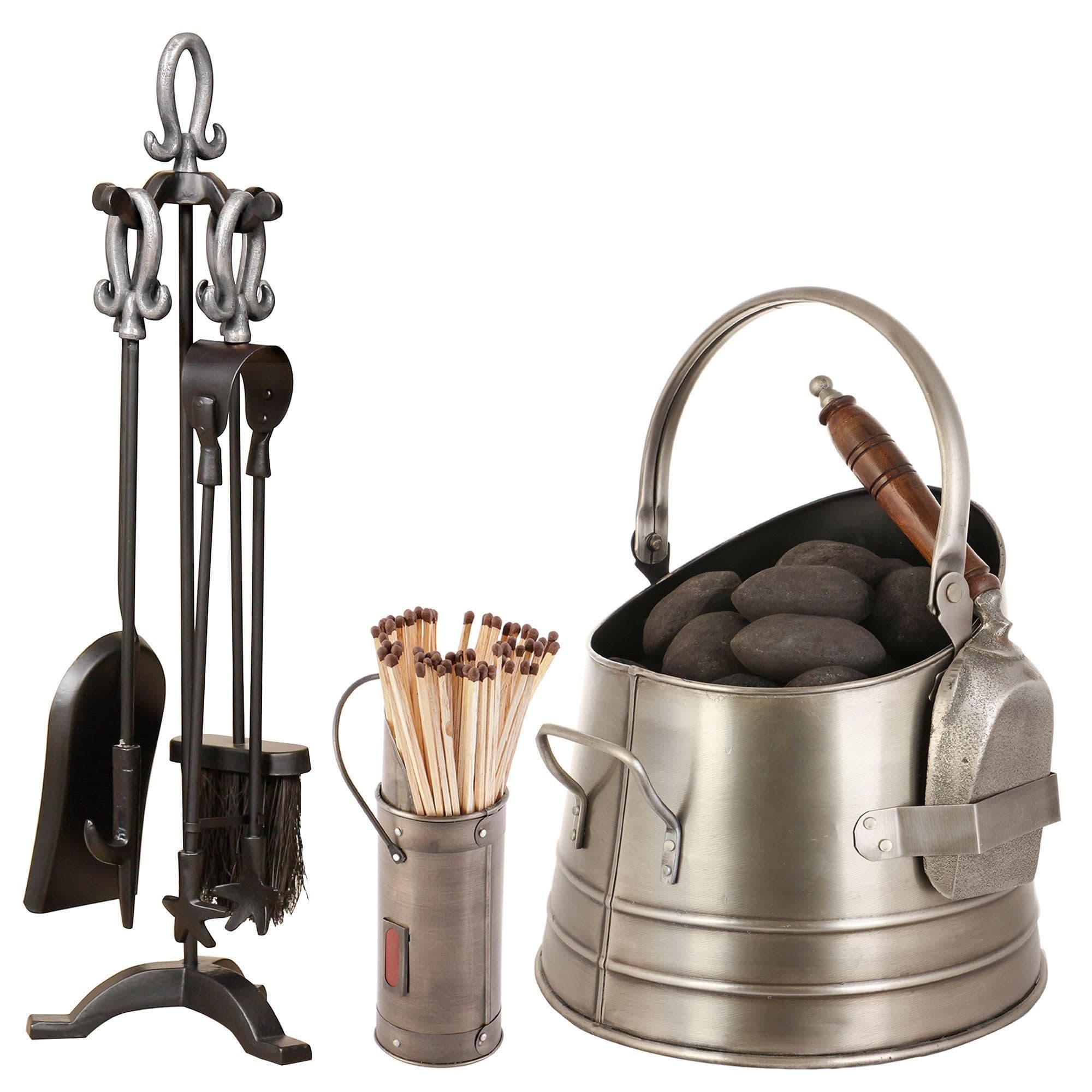Handled Free Standing Companion Set Coal Bucket Matches Canister