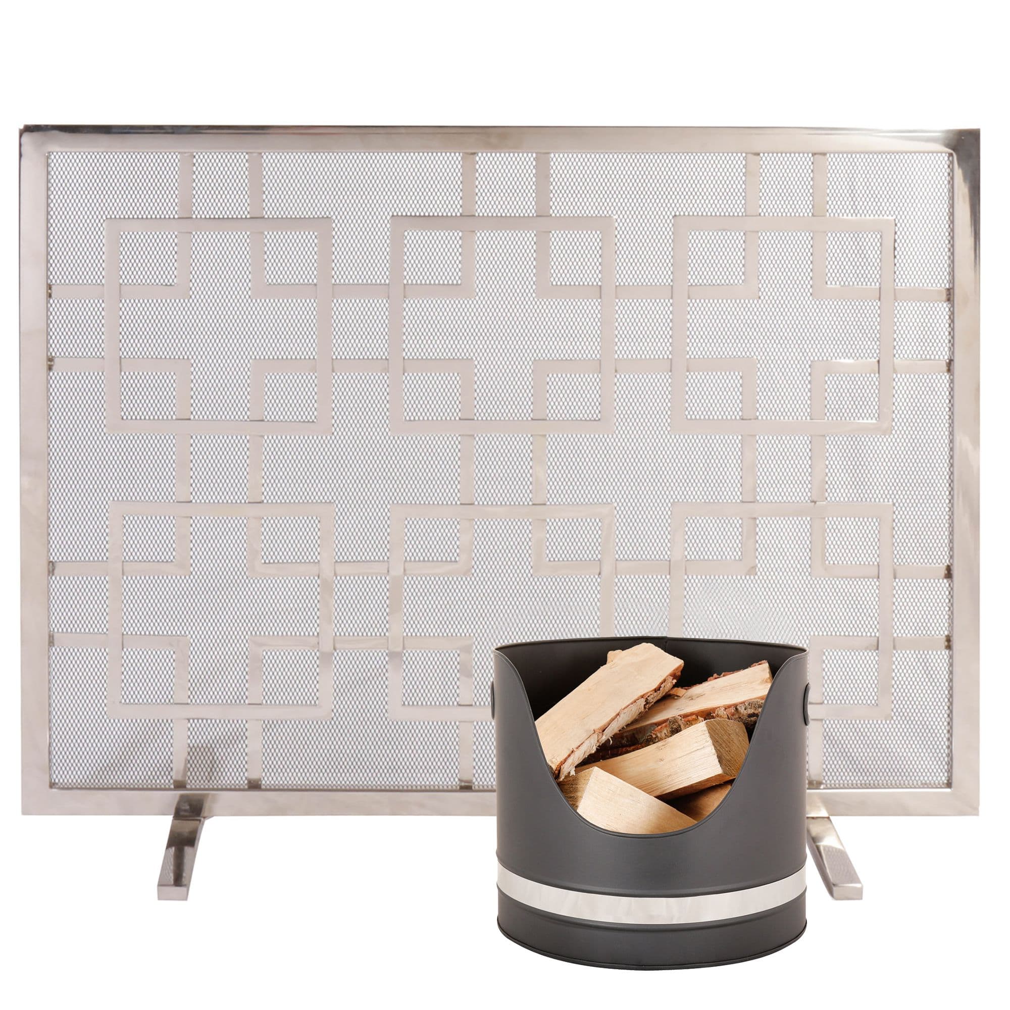 Nickel Coal Log Kindling Bucket Mosaic Style Firescreen