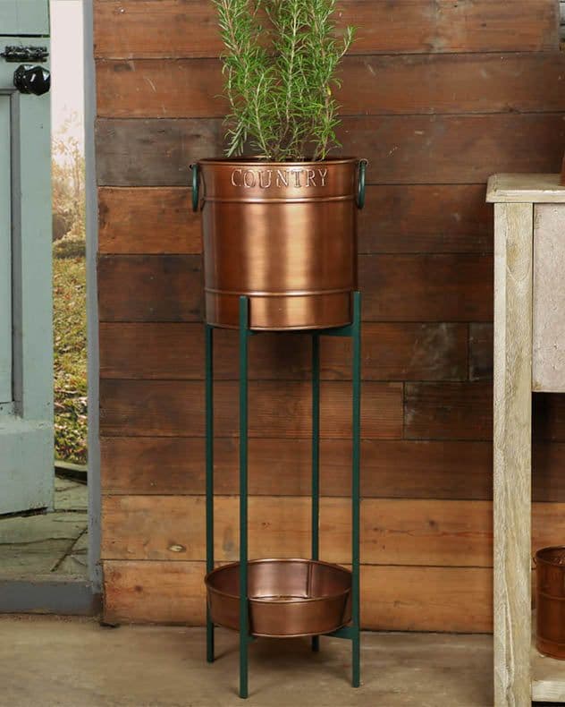 Copper Indoor Outdoor Garden Planter Stand Tray