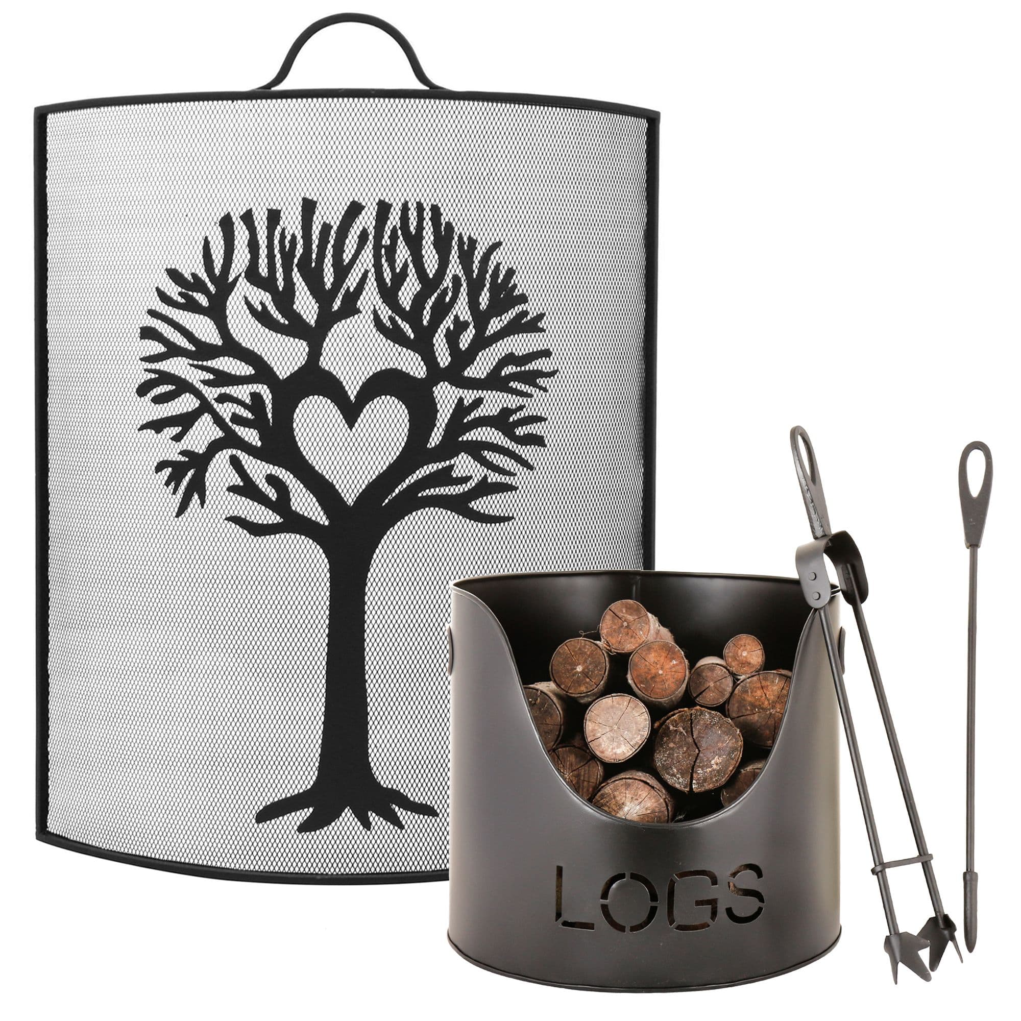 Traditional Stag Fireguard Country Logs Bucket Poker Tongs