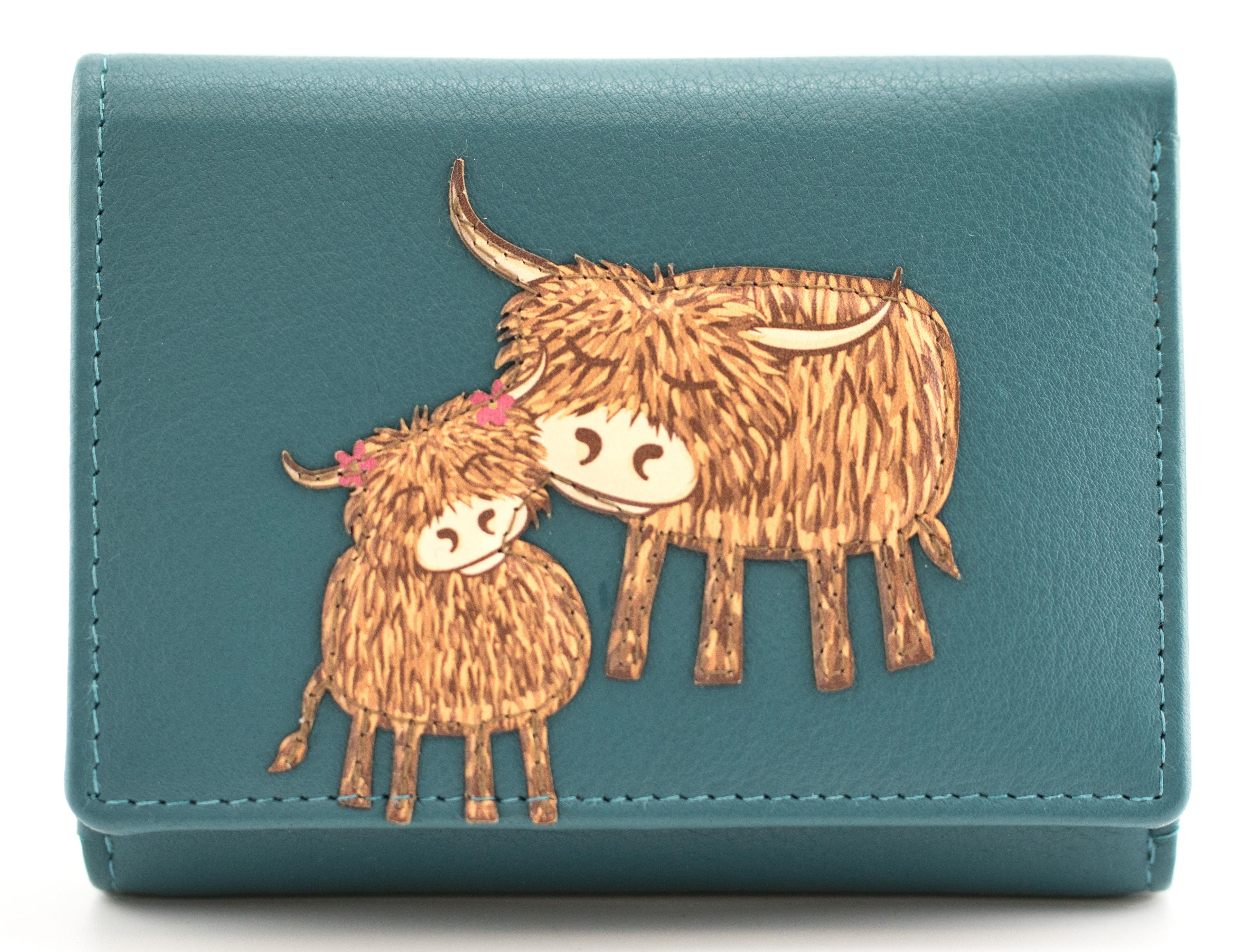 Highland Cow Mother & Daughter Trifold RFID Purse