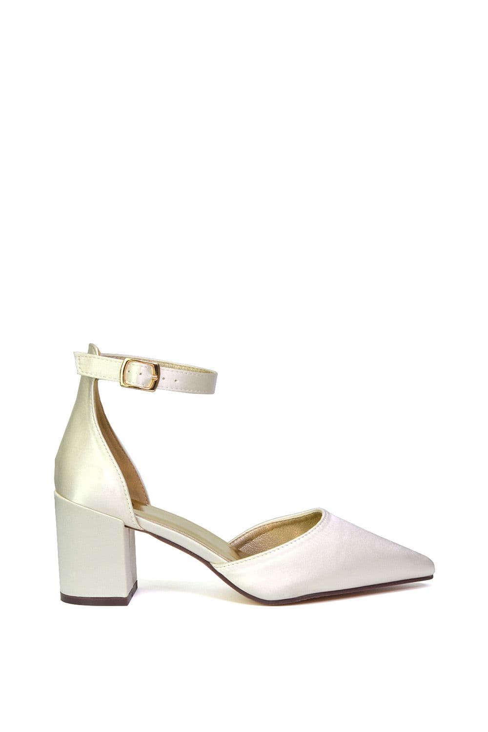 XY London Women's 'Bronte' Pointed Toe Strappy Mid Block Heel Sandal Court Shoe in Ivory | Size: 8