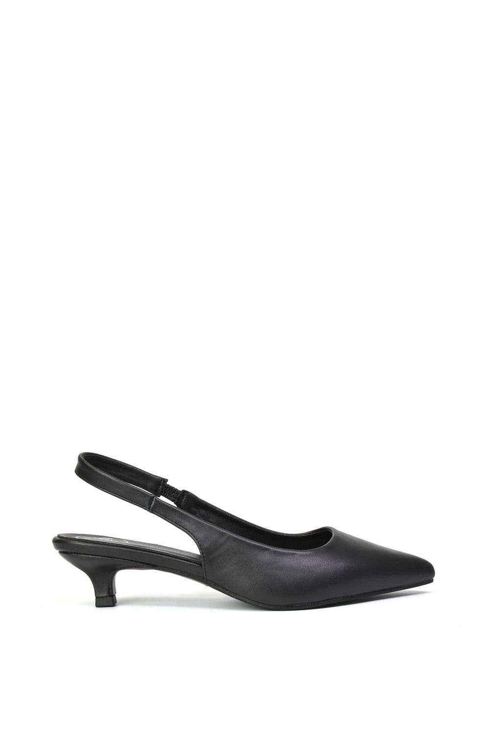 XY London Women's 'Avalone' Pointed Toe Sling Back Kitten Heel Sandals in Black | Size: 6