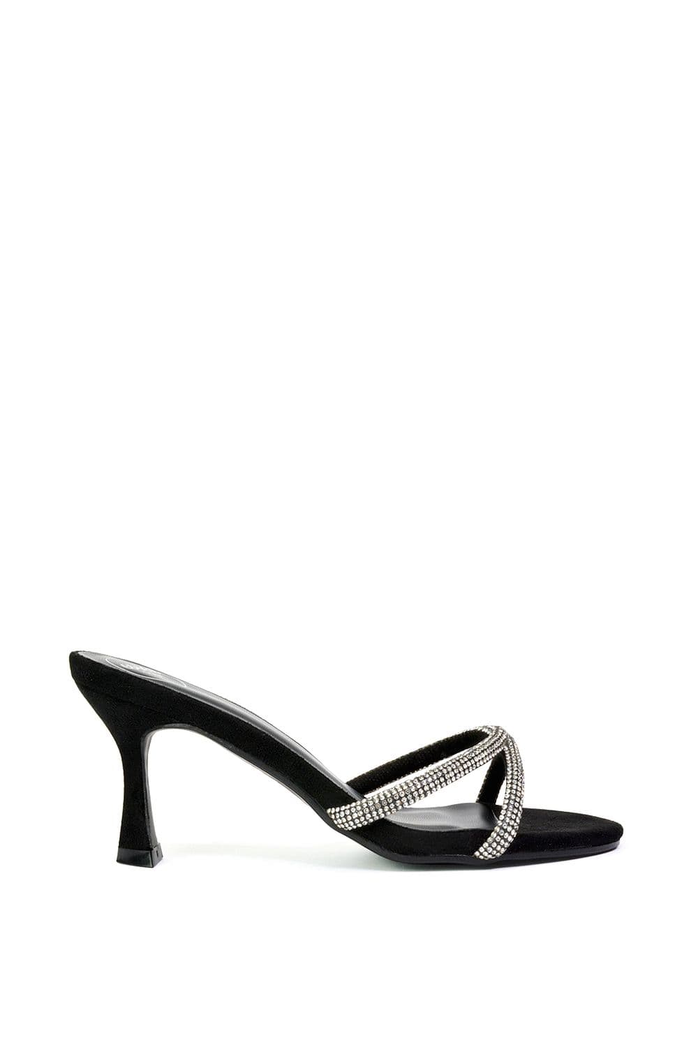 XY London Women's 'Abby' Strappy Diamante Stiletto Heel Sandal Mules in Jet Black | Size: 7