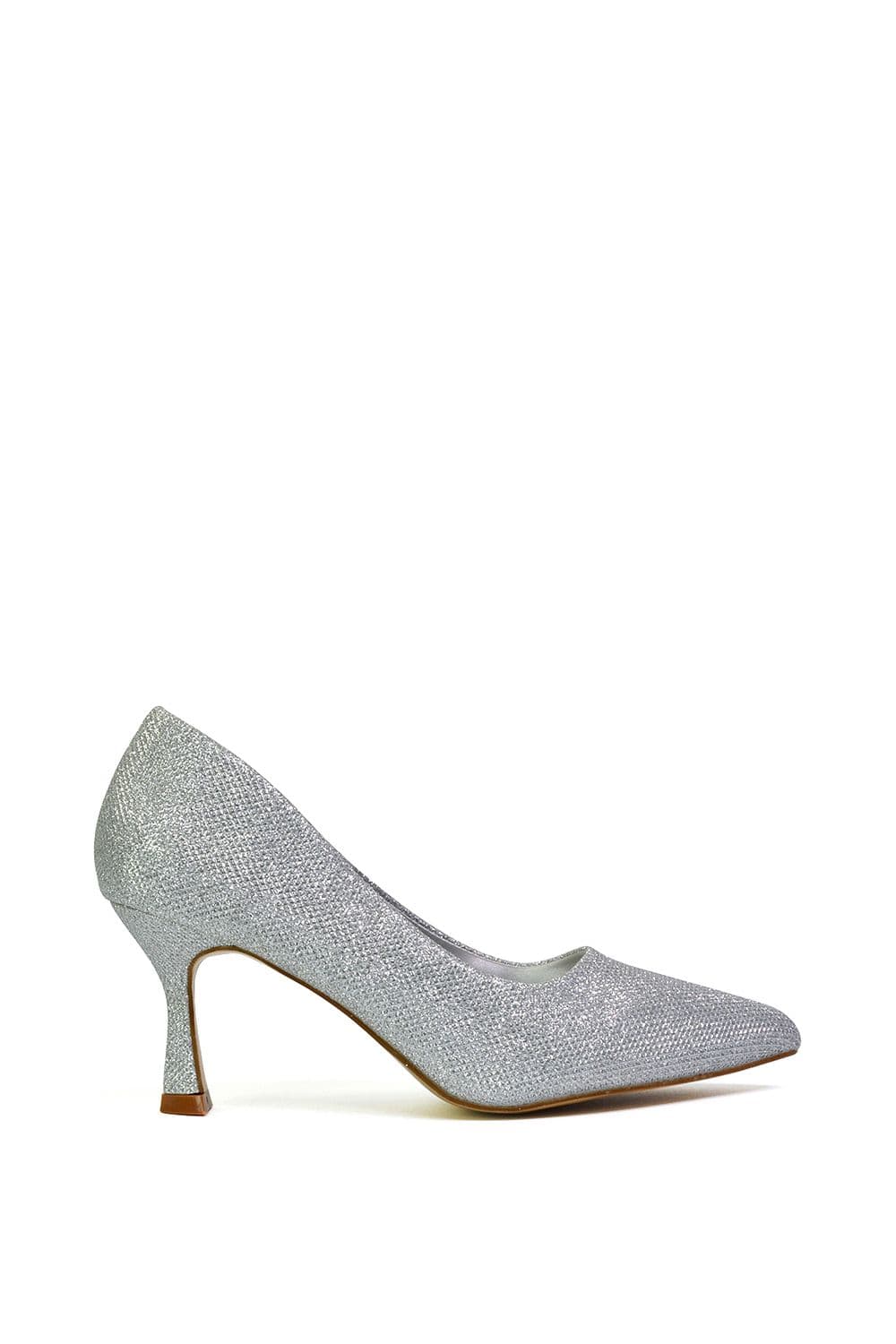 XY London Women's 'Romi' Pointed Toe Court Shoes Mid Stiletto Heels in Silver | Size: 6