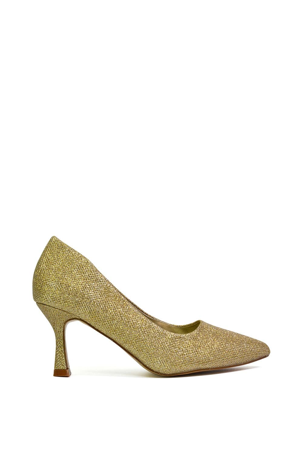 XY London Women's 'Romi' Pointed Toe Court Shoes Mid Stiletto Heels in Gold | Size: 5