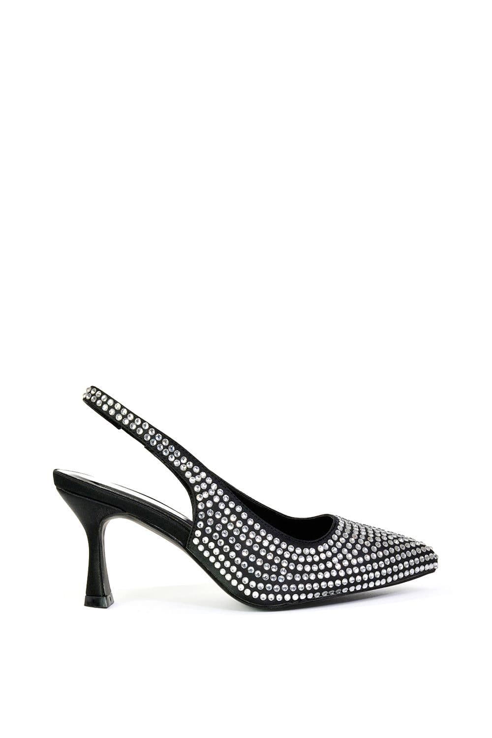 XY London Women's 'Gayna' Diamante Bridal Slingback Pointed Toe Mid Heel Court Shoes in Black | Size: 3
