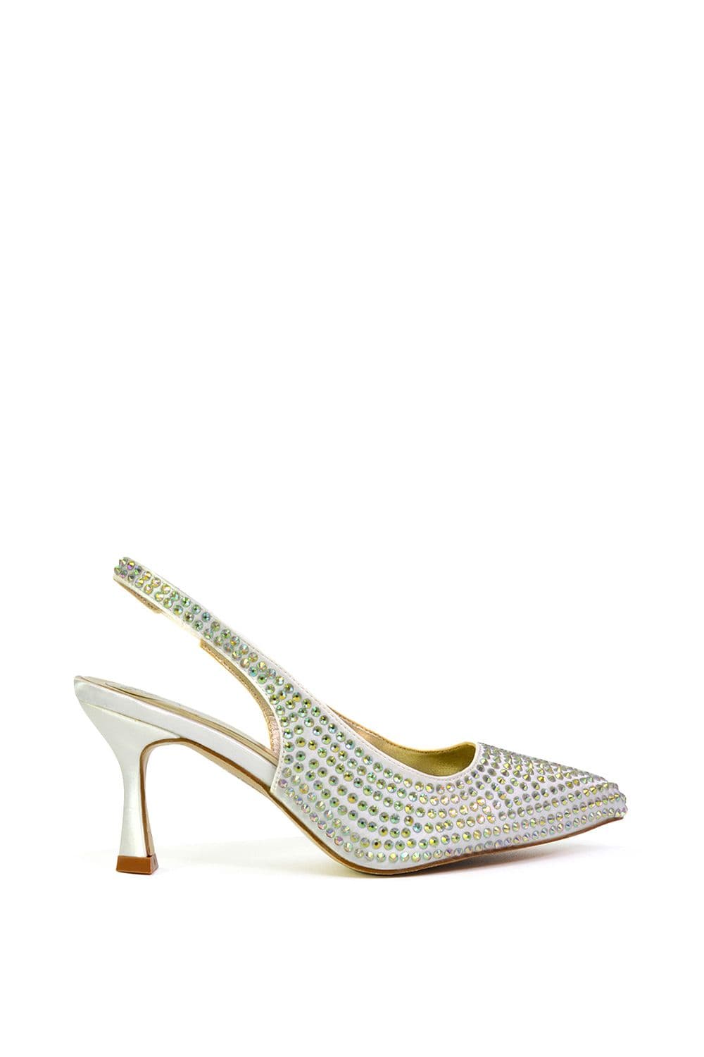 XY London Women's 'Gayna' Diamante Bridal Slingback Pointed Toe Mid Heel Court Shoes in Ivory | Size: 3