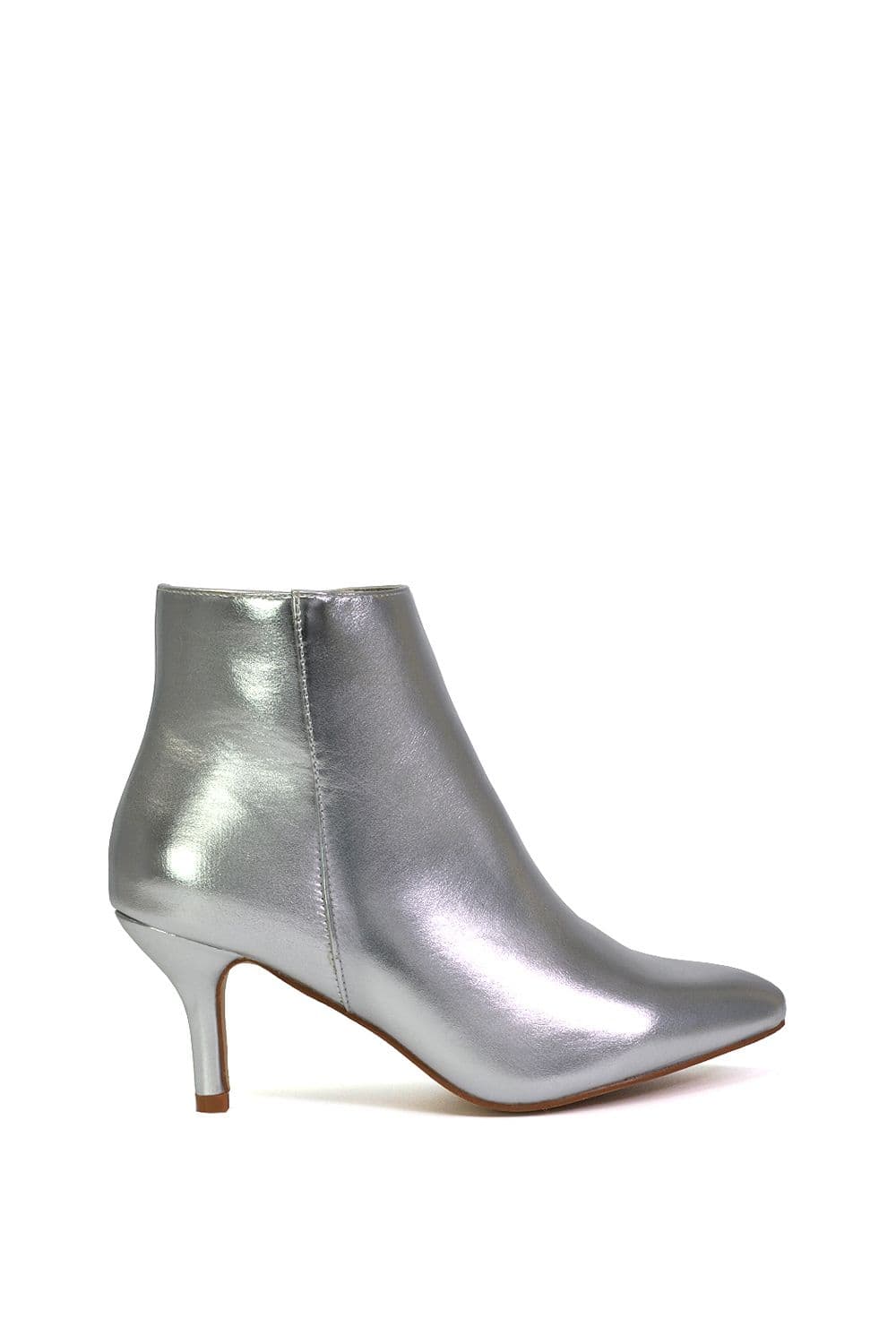 XY London Women's 'Anastsia' Low Mid Kitten High Heel Stiletto Zip-Up Ankle Boots in Metallic Silver | Size: 3