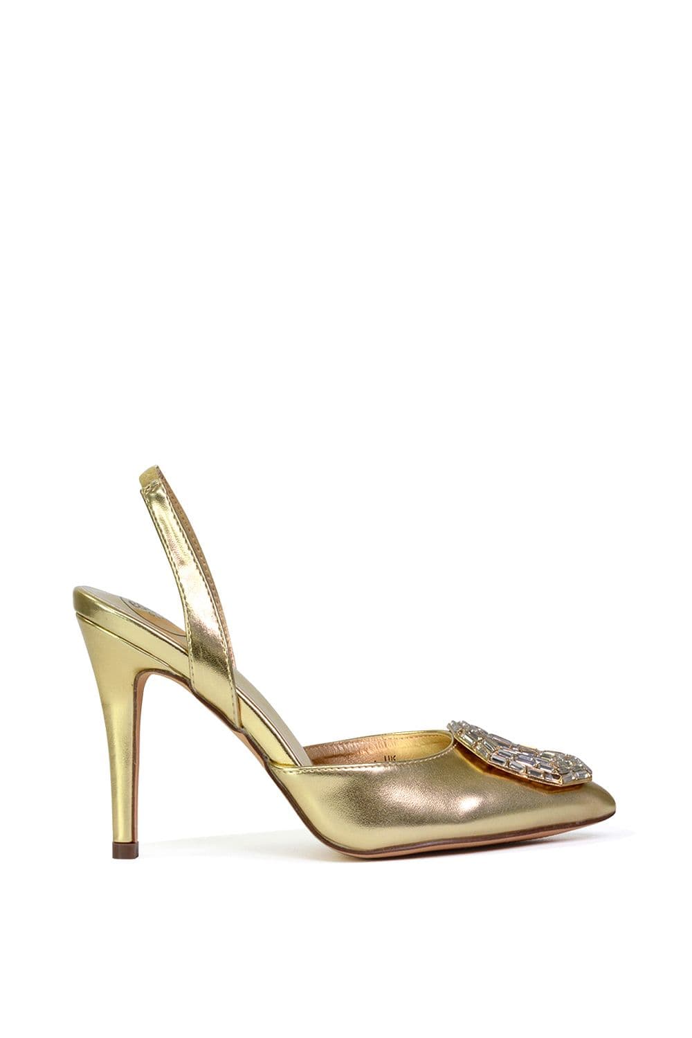 XY London Women's 'Issy' Sling Back Strappy Pointed Toe Stiletto High Heel Court Shoes in Metallic Gold | Size: 3