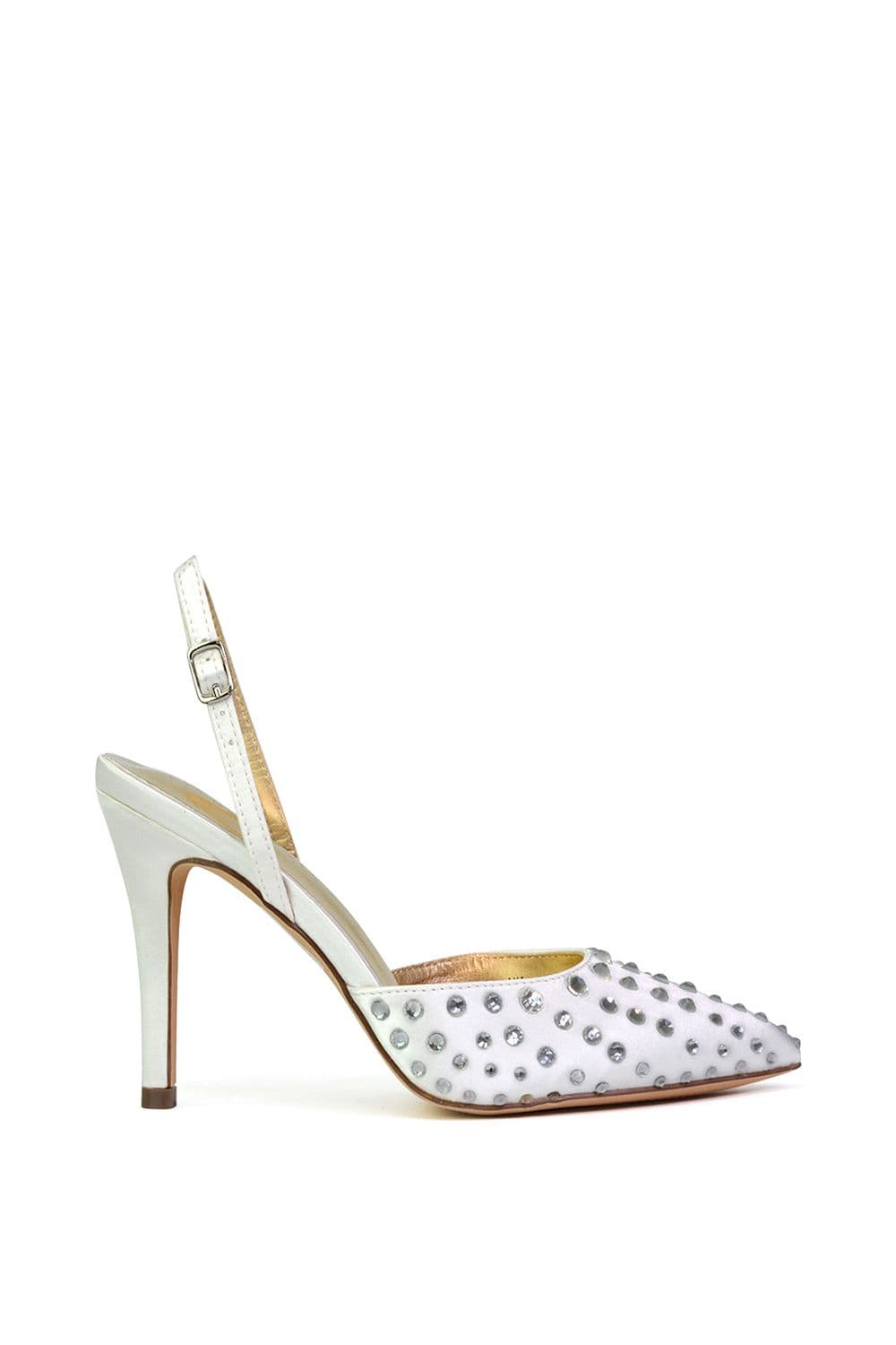 XY London Women's 'Shelly' Strappy Slingback Pointed Toe Diamante Stiletto Bridal Heels in Ivory | Size: 5