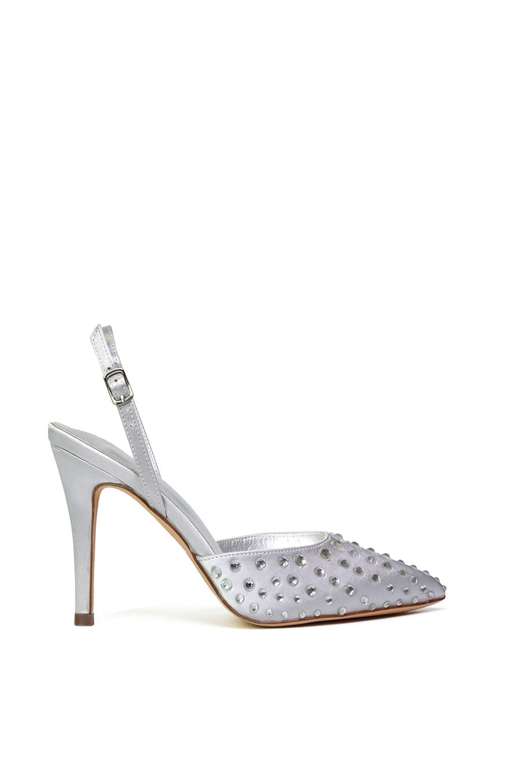 XY London Women's 'Shelly' Strappy Slingback Pointed Toe Diamante Stiletto Bridal Heels in Silver | Size: 8