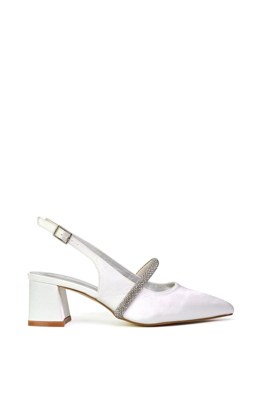 XY London Women's 'Sandie' Sling Back Strappy Pointed Toe Diamante Mid Block Heels in White | Size: 8