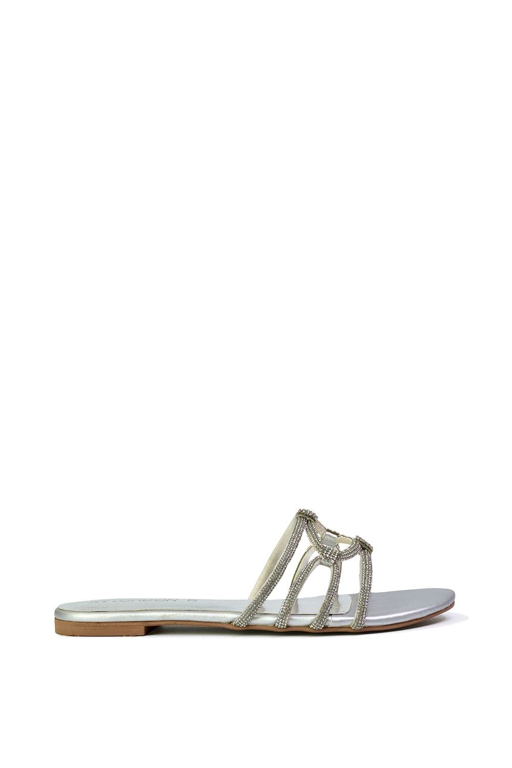XY London Women's 'Tiger' Flat Diamante Sandal Statement Sparkly Sliders in Silver | Size: 5