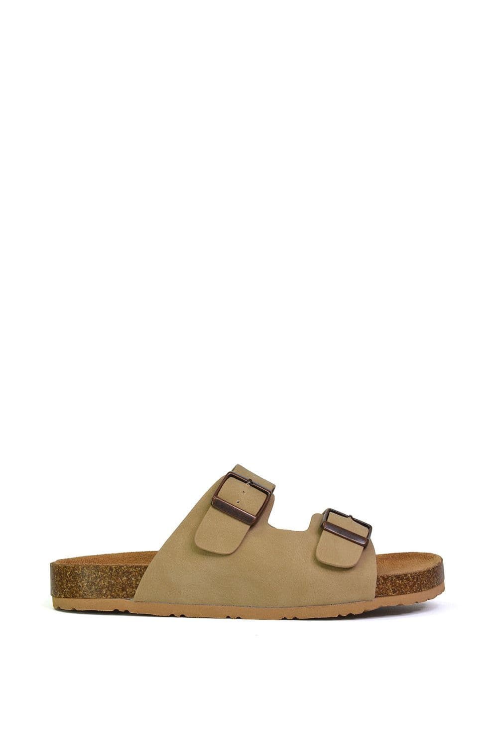 XY London Women's 'Star' Double Strap Buckle Up Summer Slip On Flat Sandals in Taupe | Size: 7