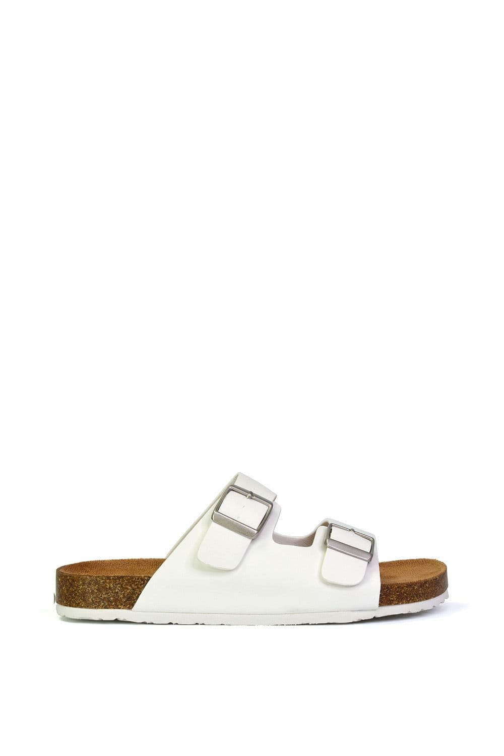 XY London Women's 'Star' Double Strap Buckle Up Summer Slip On Flat Sandals in White | Size: 7