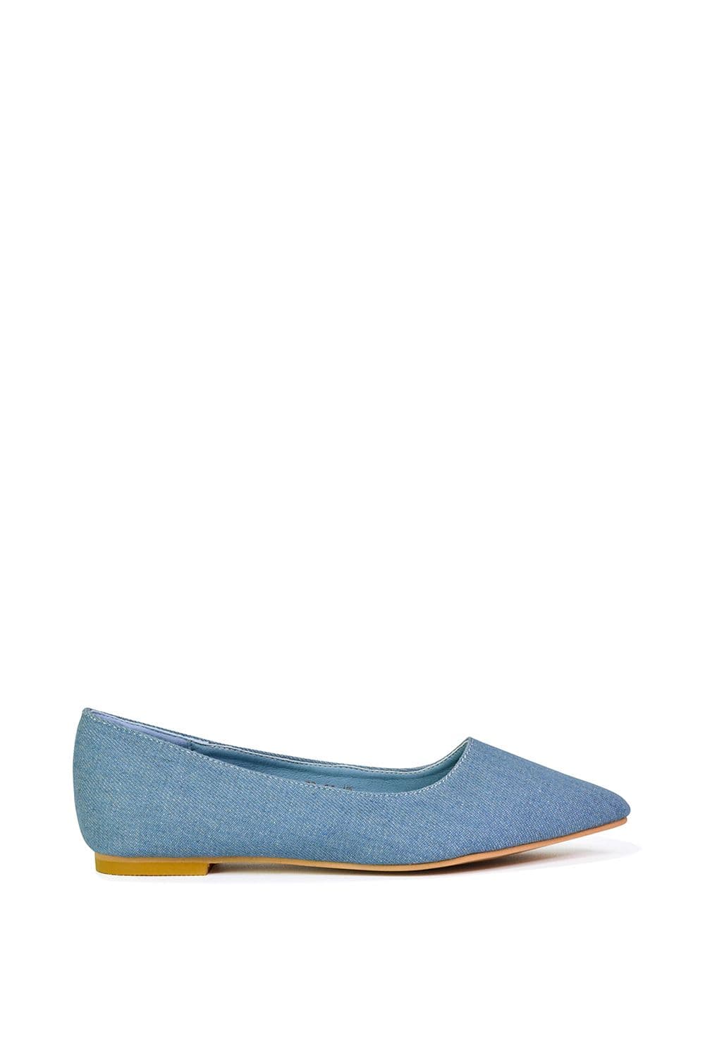 XY London Women's 'Bubbles' Pointed Toe Slip on Flat Ballerina Pump Shoes in Blue | Size: 5