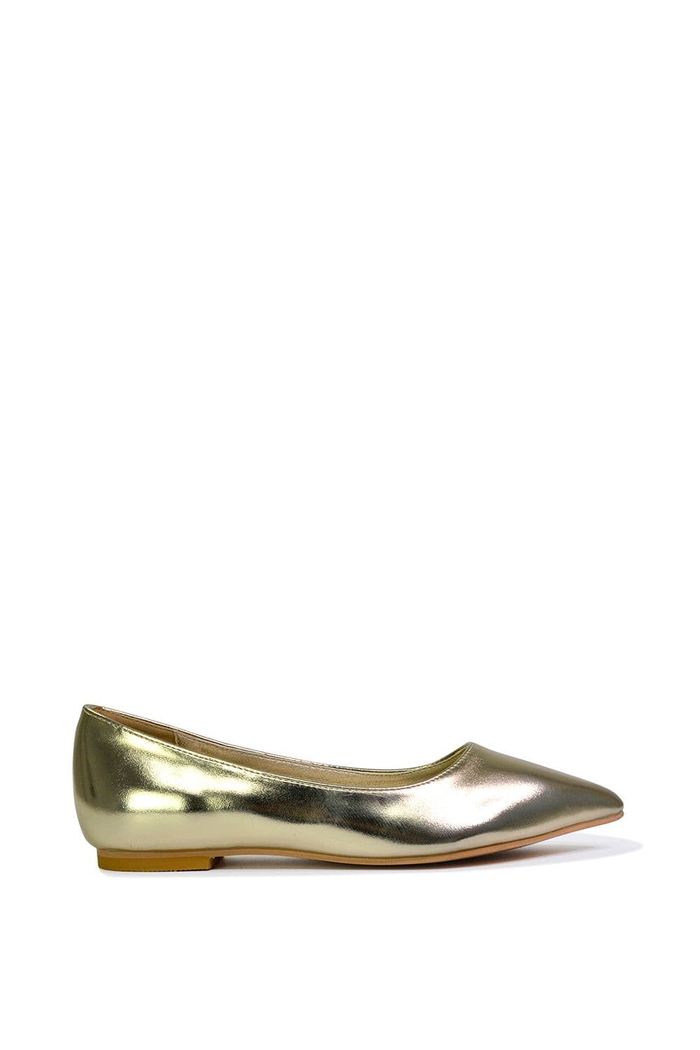 XY London Women's 'Bubbles' Pointed Toe Slip on Flat Ballerina Pump Shoes in Metallic Gold | Size: 5