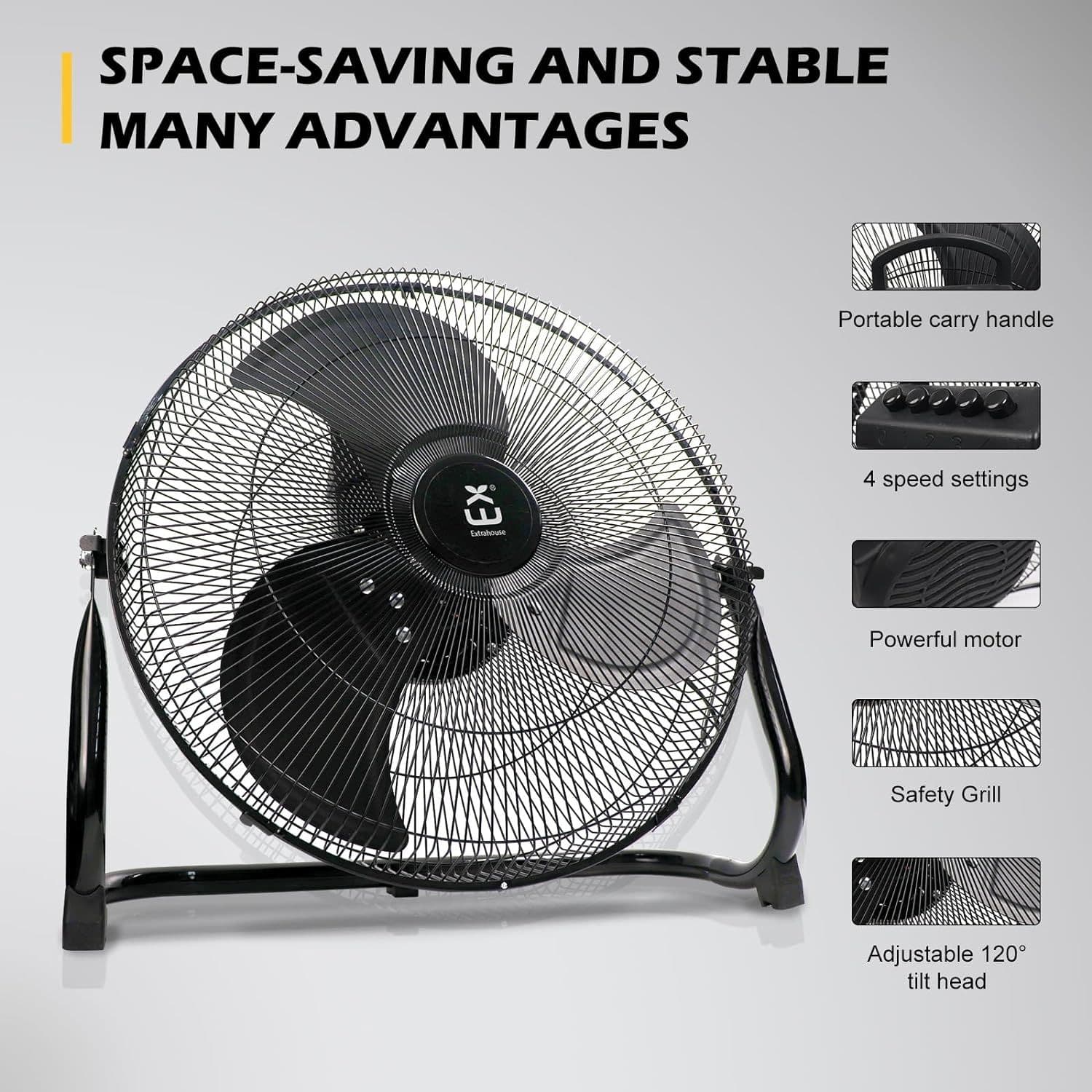 16 Inch Floor Fan Free Standing 4 Speed Chrome 50W