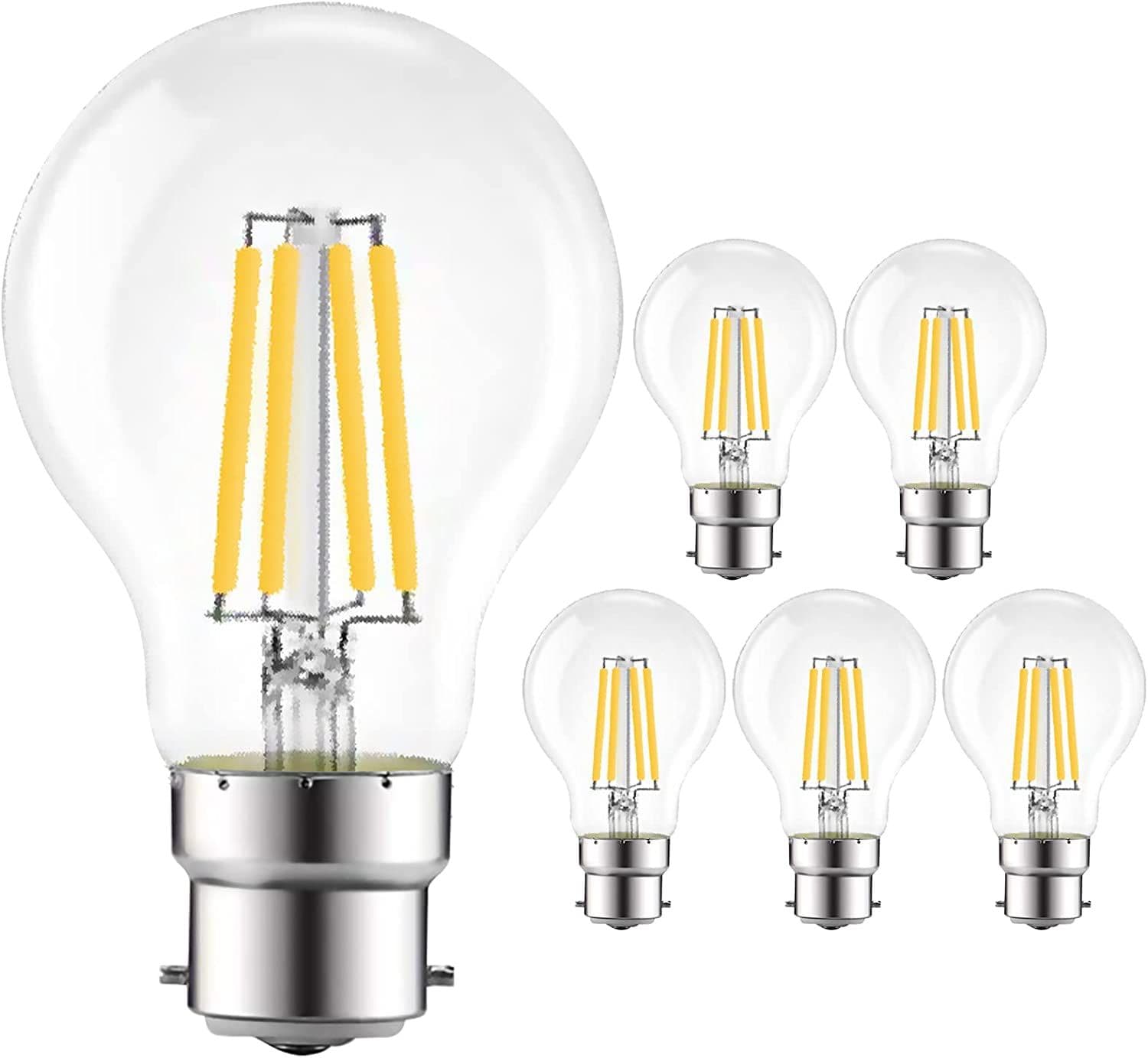 8W LED Filament Light Bulb B22 2700K pack 6
