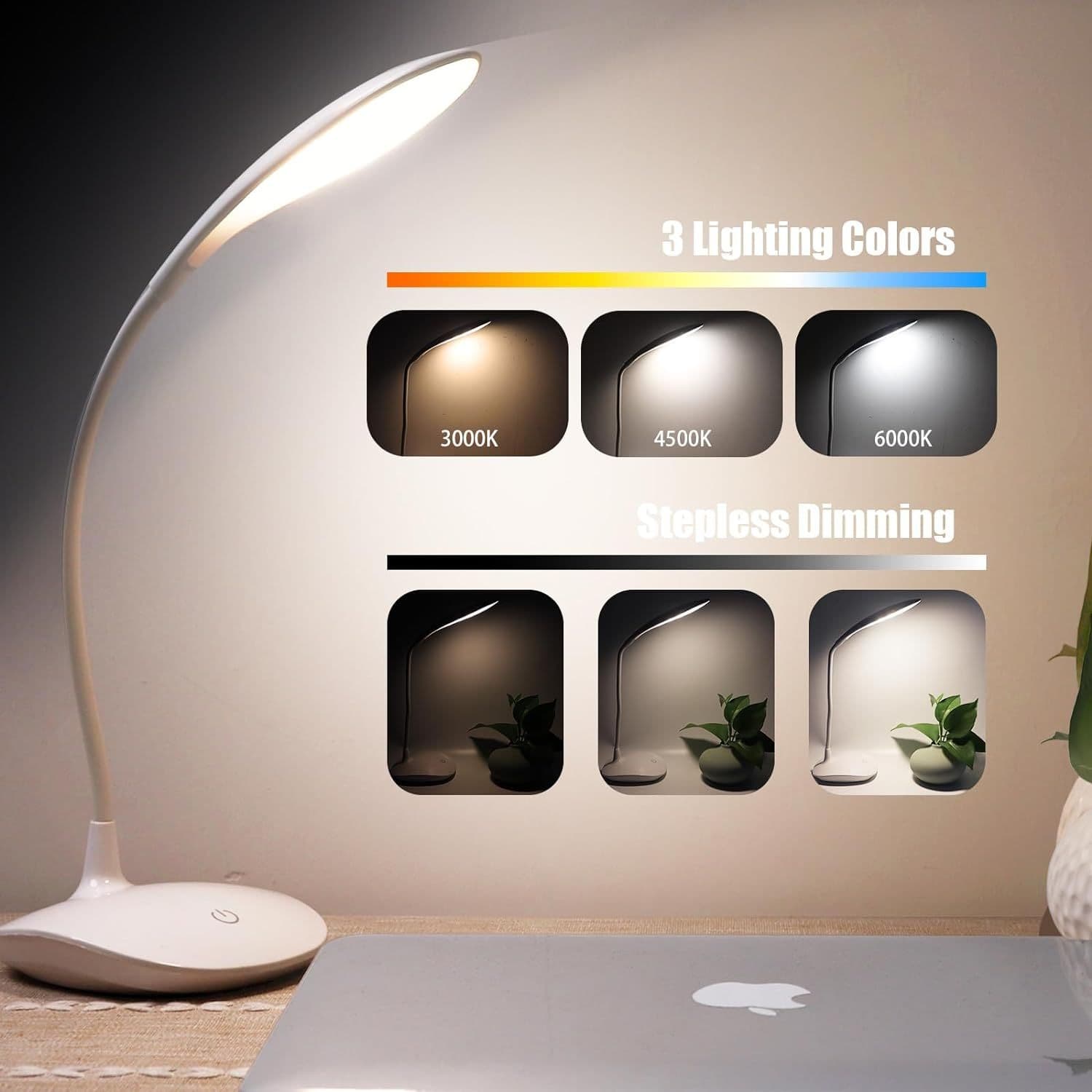 3W LED Desk Lamp USB Rechargeable Reading Light Touch Control 24 LEDs Dimmable Bedside Lamp 3 Temperature