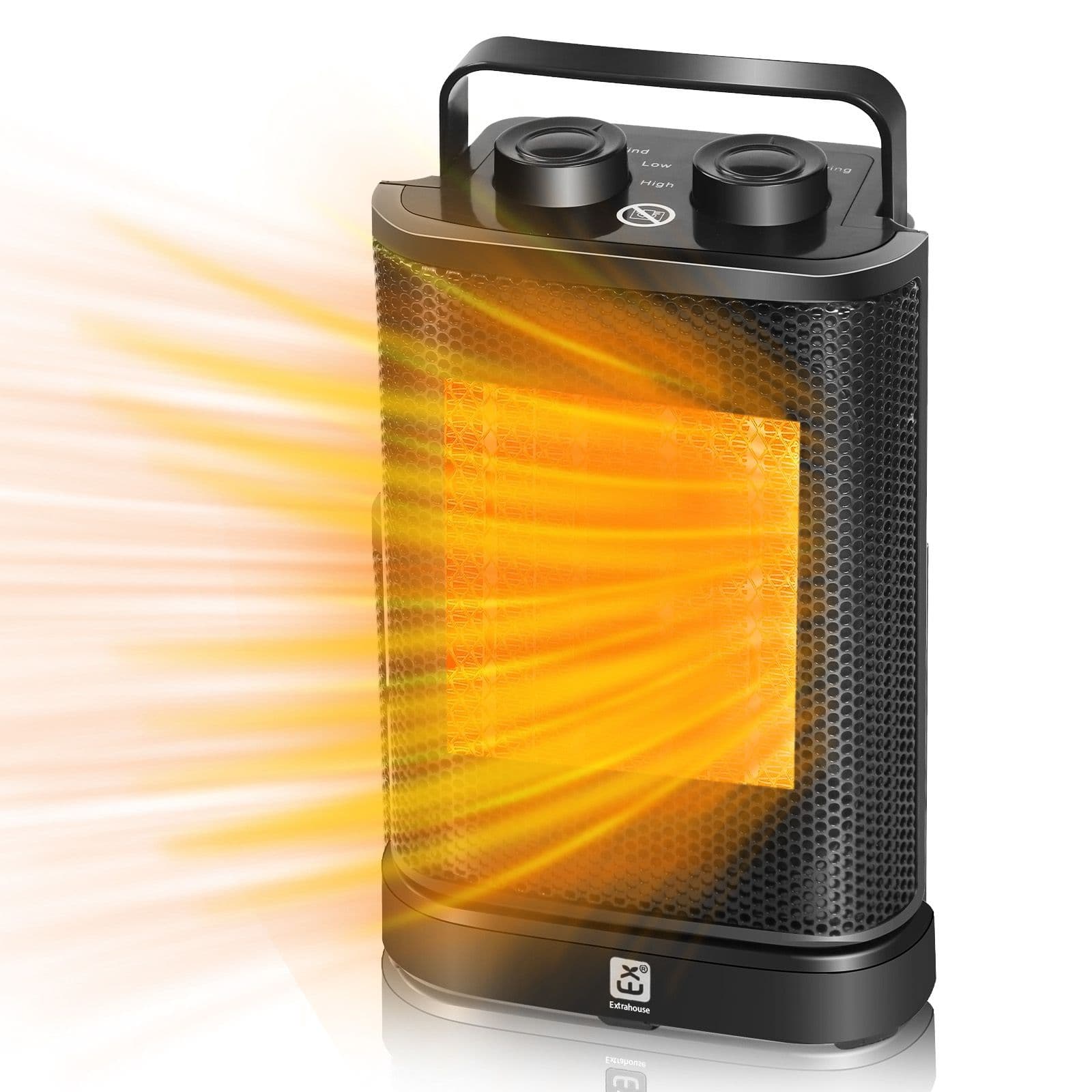 Portable Electric Heater 1500W PTC Ceramic Fan Heater Overheating Thermostat Protection Compact Tip over protection