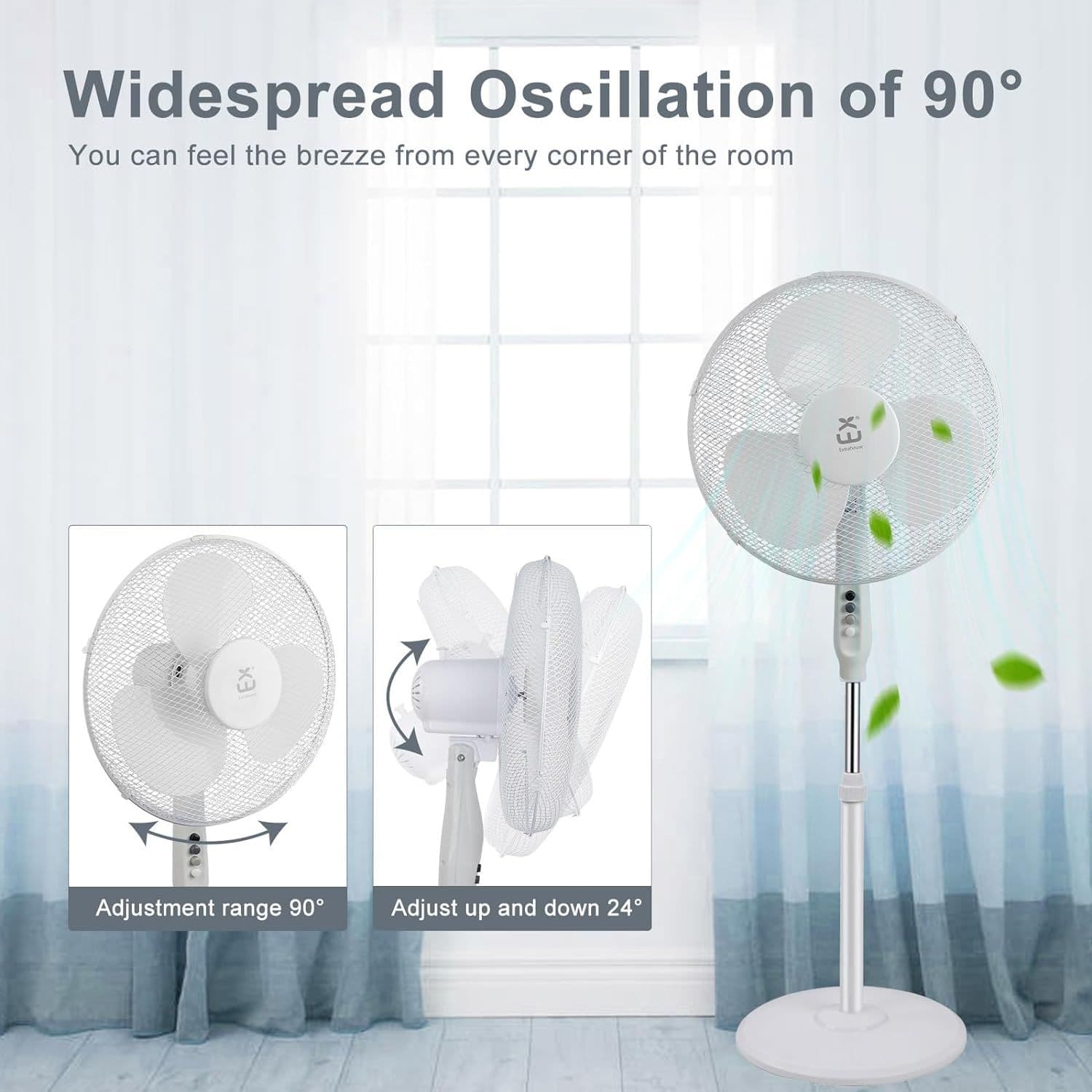 16 inch Electric Fan Pedestal Fan Adjustable Oscillating Rotating 40W