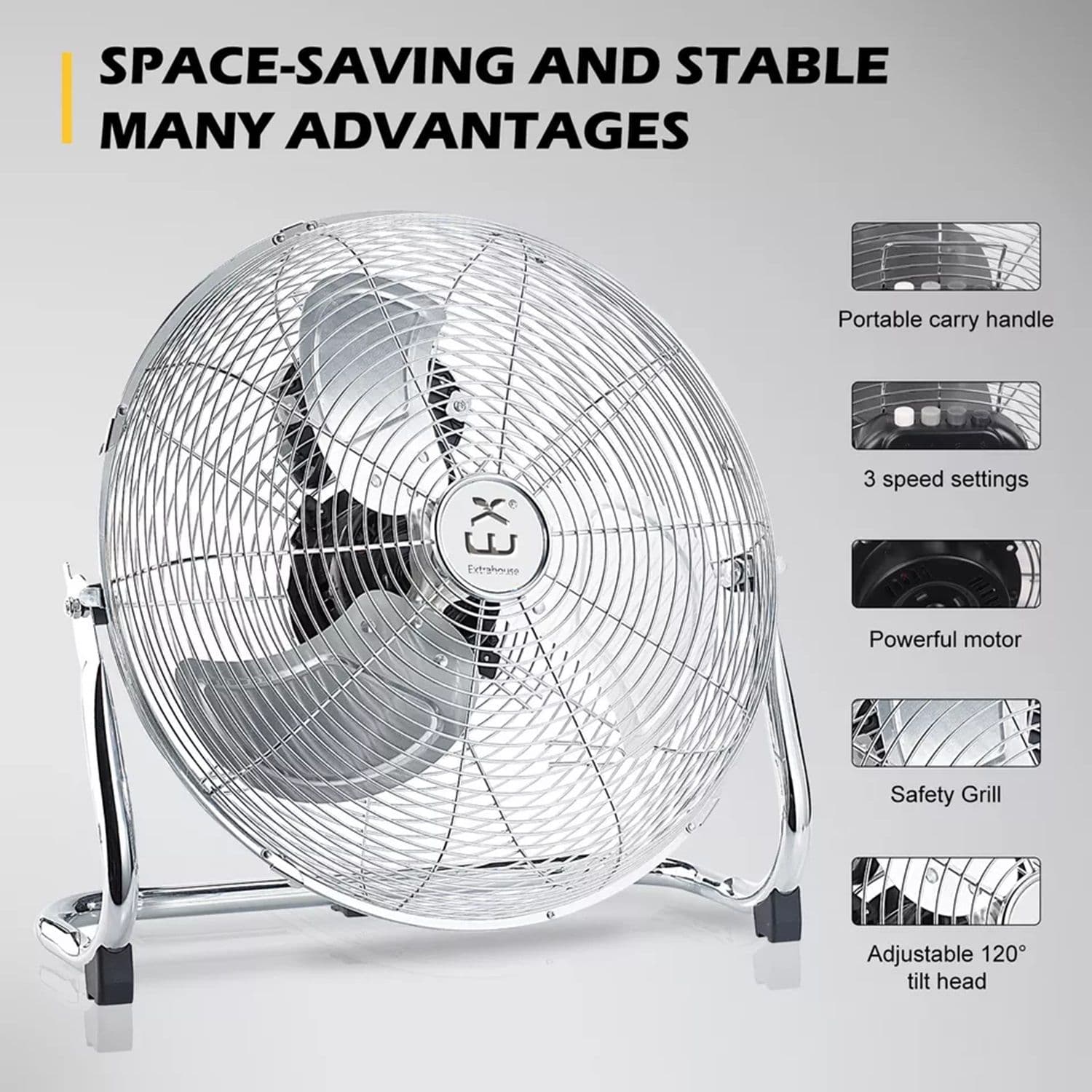 18 Inch Velocity Metal Electric Fan Heavy Duty Stand Floor Fan 90W