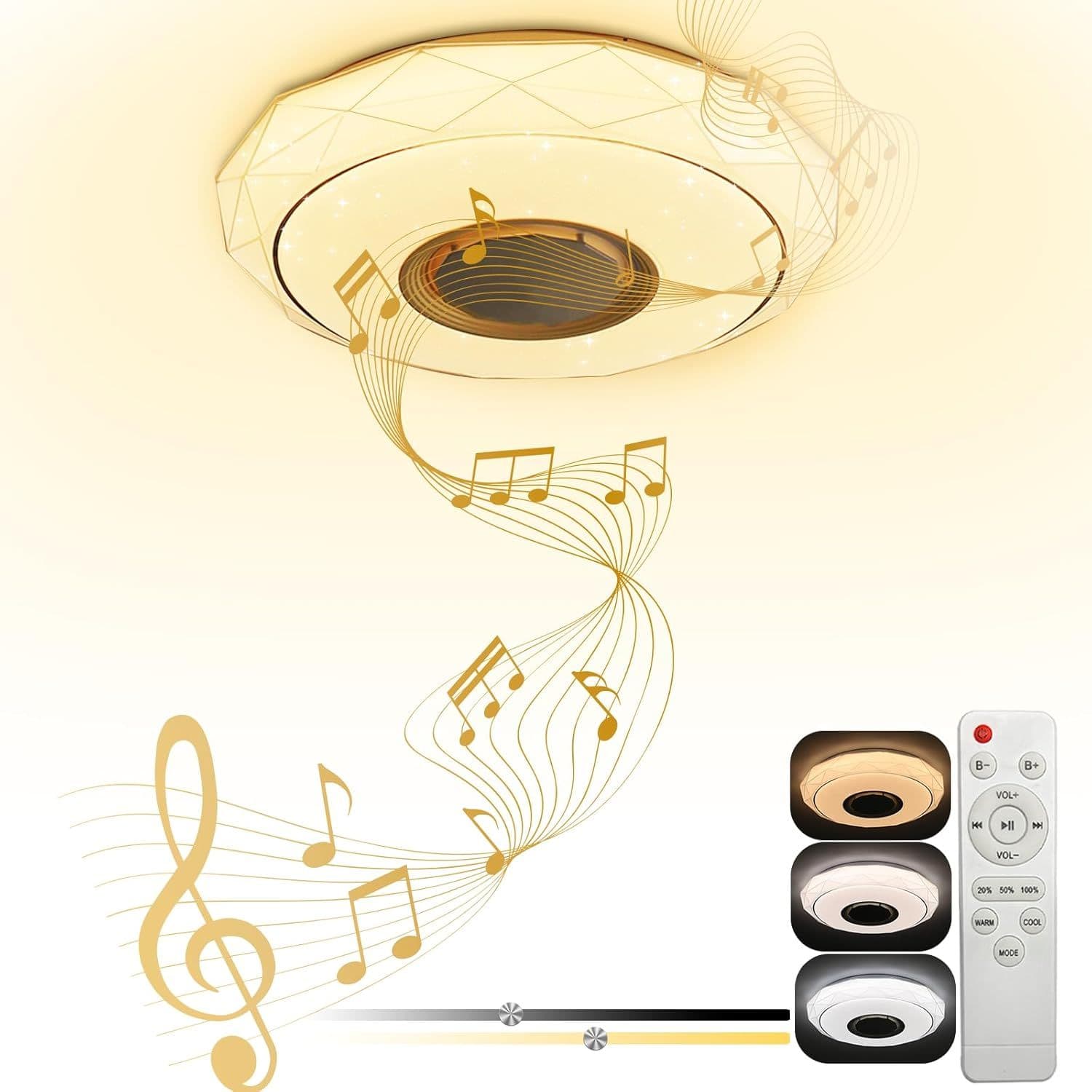 48W LED Music Round Ceiling Light CCT Changing 6500K 3000K 3 1 4700 Lumen. Bluetooth remote