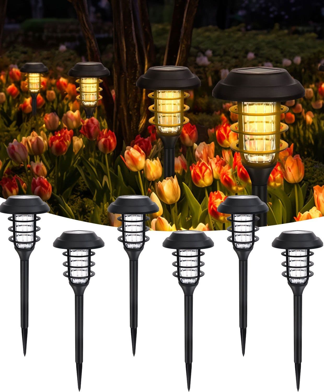 Solar Garden Pathway Spike Lights Lantern Warm 3000K IP44 Waterproof