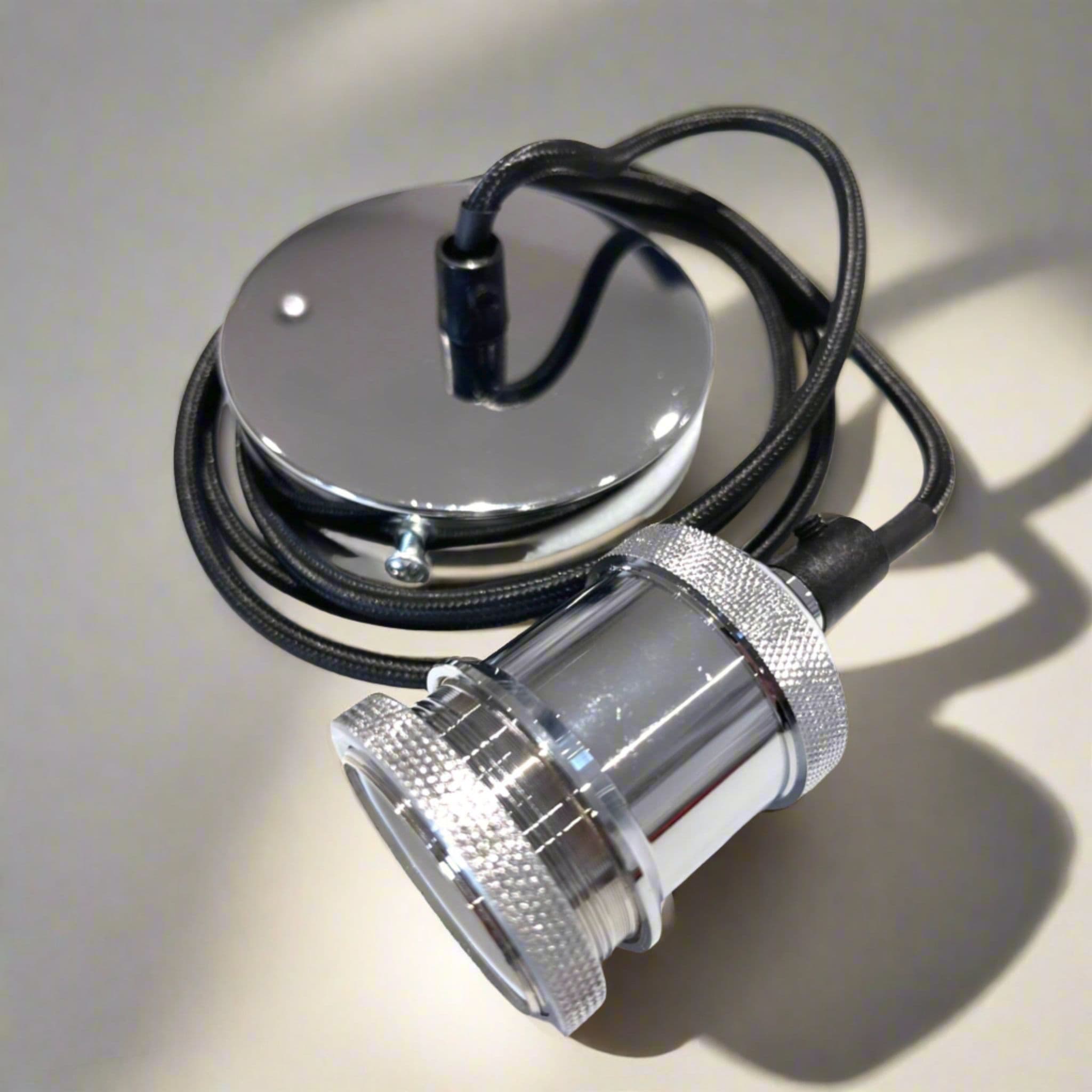 'Cassie' Chrome 1.5m adjustable E27 Ceiling Pendant and Matching ceiling Rose