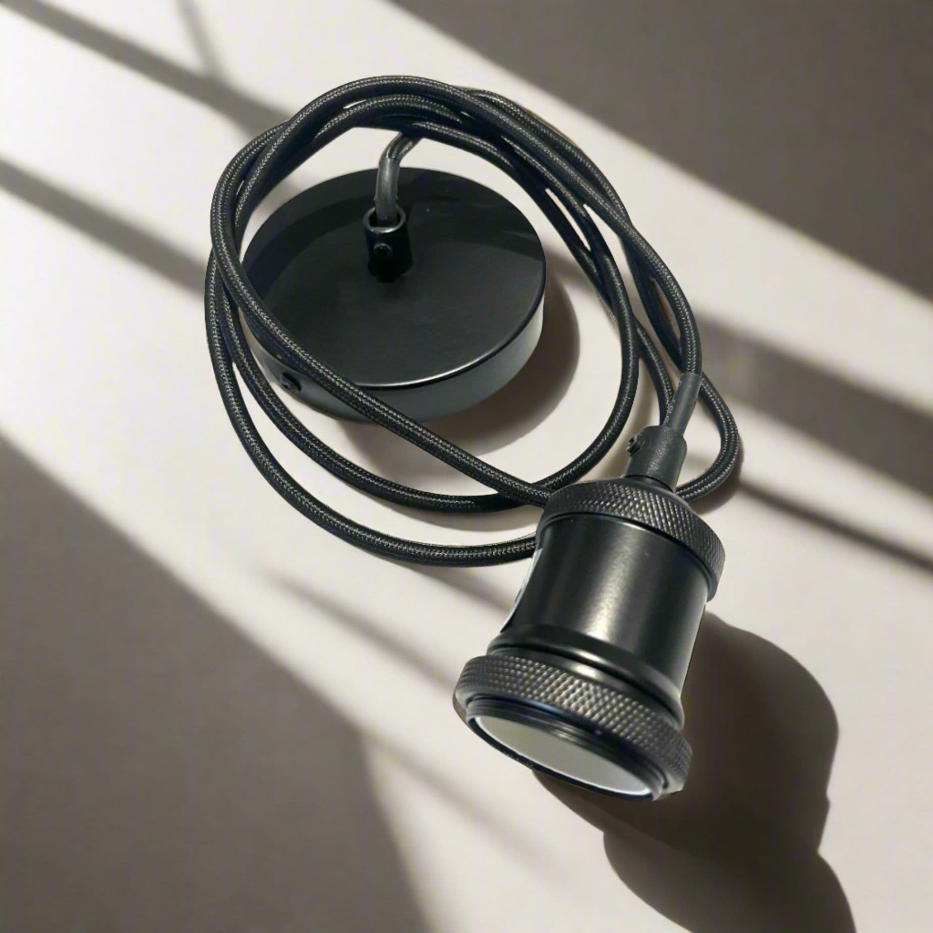 'Cassie' Black 1.5m adjustable E27 Ceiling Pendant and Matching ceiling Rose