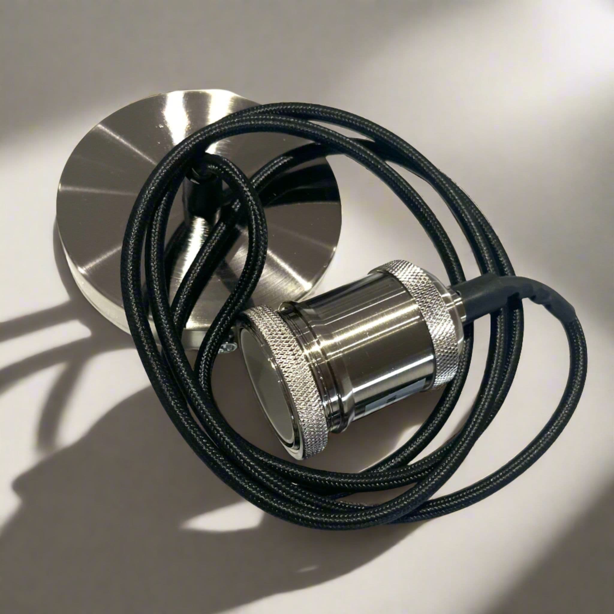 'Cassie' Satin Silver 1.5m adjustable E27 Ceiling Pendant and Matching ceiling Rose