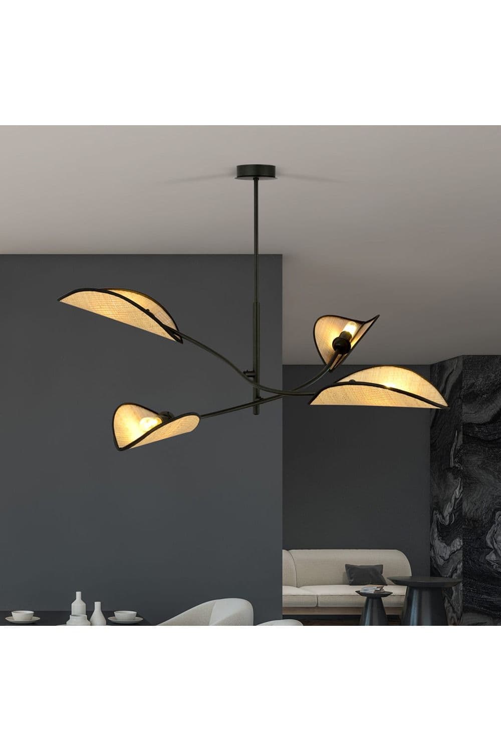 CGC Lighting 'Lotus' 4 Black Rattan Ceiling Lamp Light