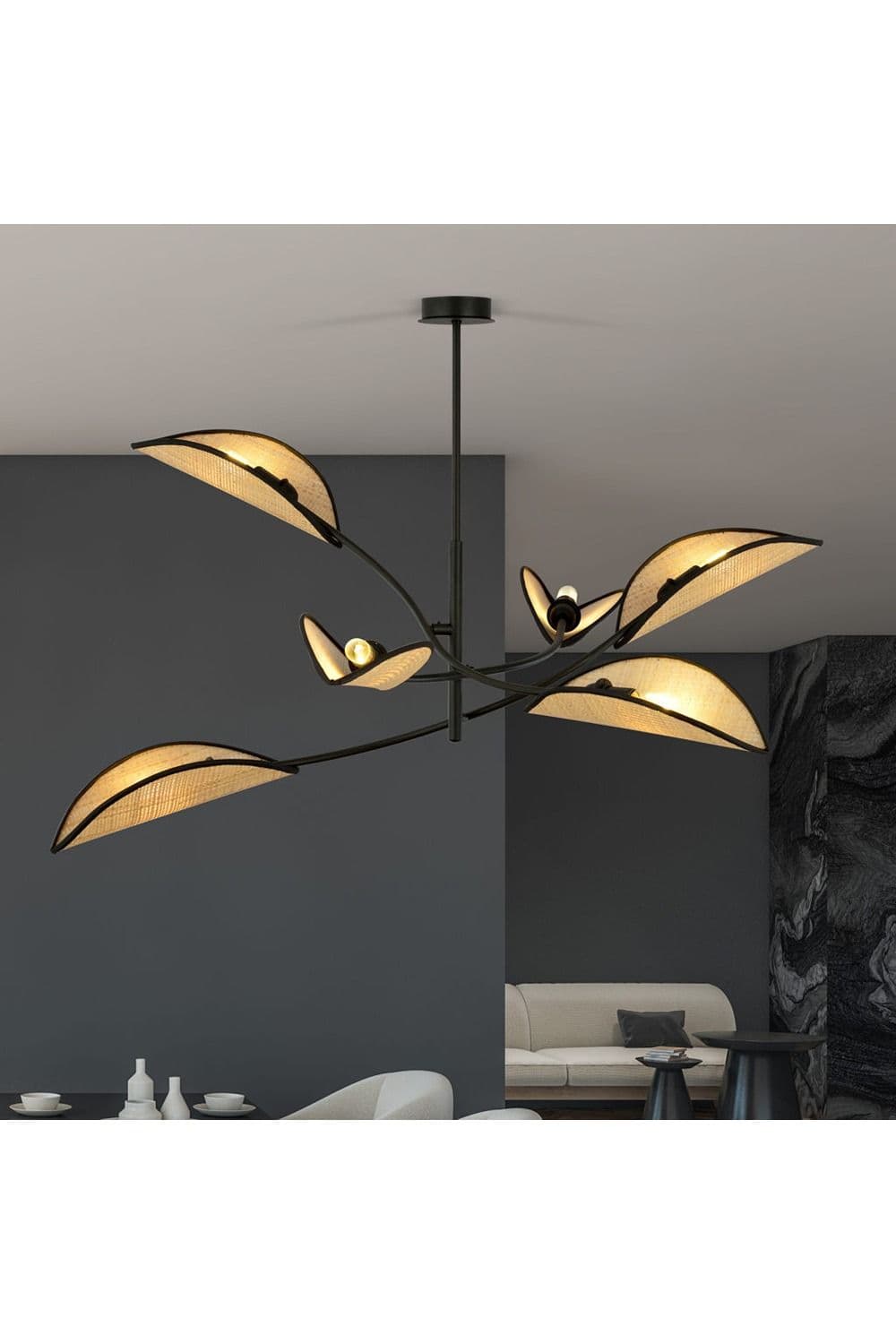 CGC Lighting 'Lotus' 6 Black Rattan Ceiling Light