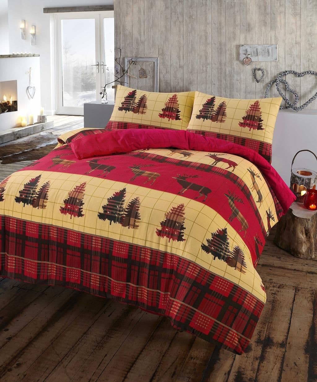 Brushed Cotton Flannelette Tartan Stag Duvet Cover Set