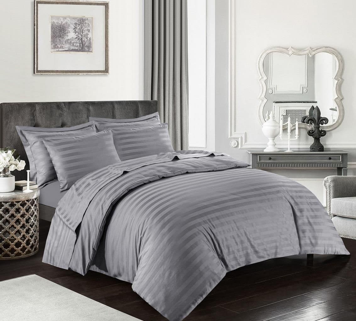 Egyptian Cotton Duvet Cover Set 400 Thread Count Satin Stripe