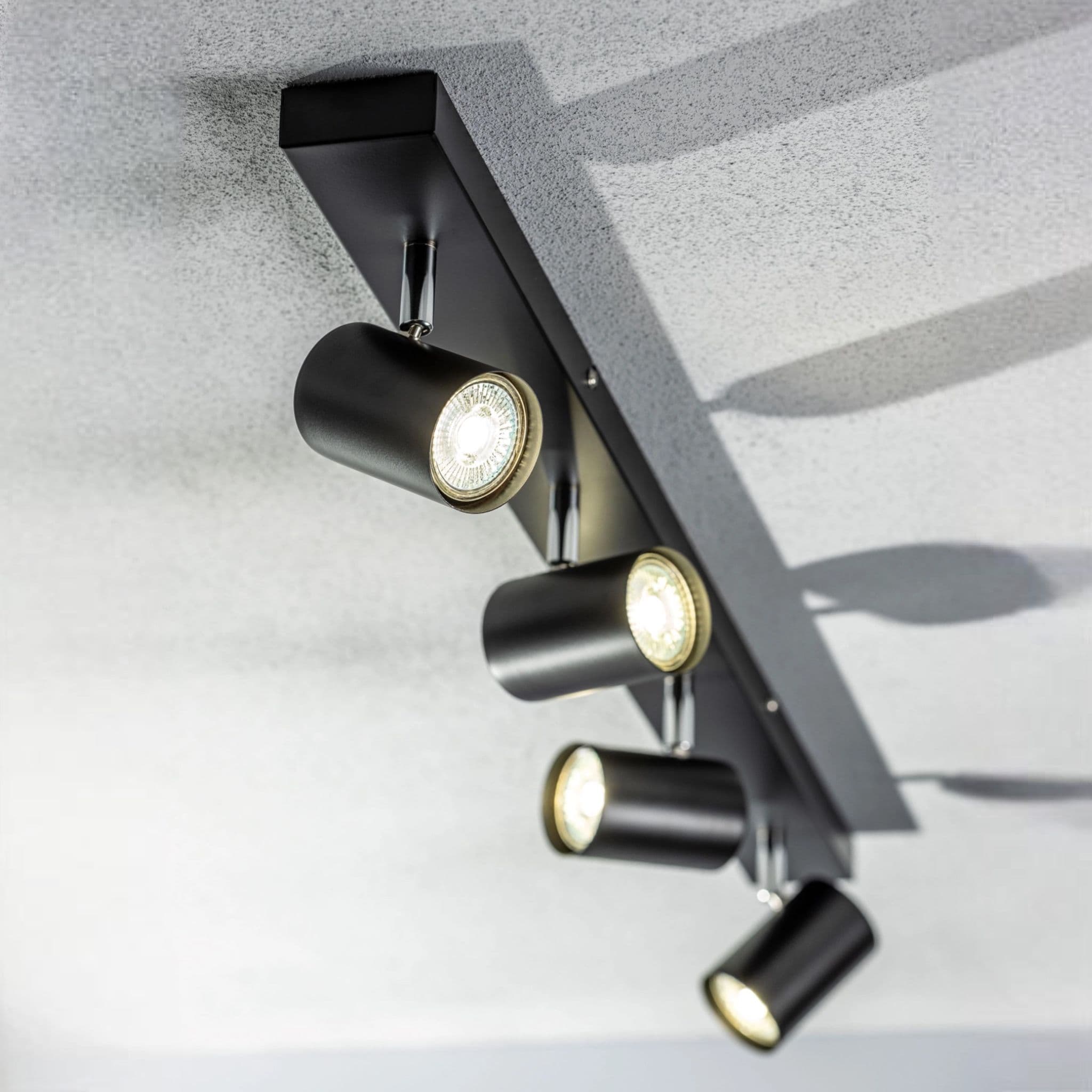 'Veneto' Black GU10 Ceiling Spotlight Four Head Adjustable Bar Light