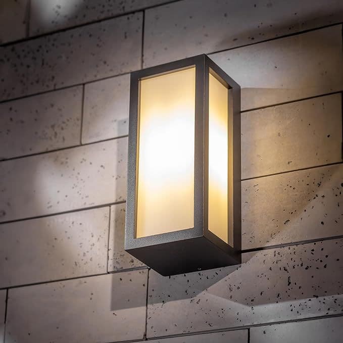 'Kinsley' Black E27 Outdoor Wall Light Box Lantern Opal Diffuser IP54
