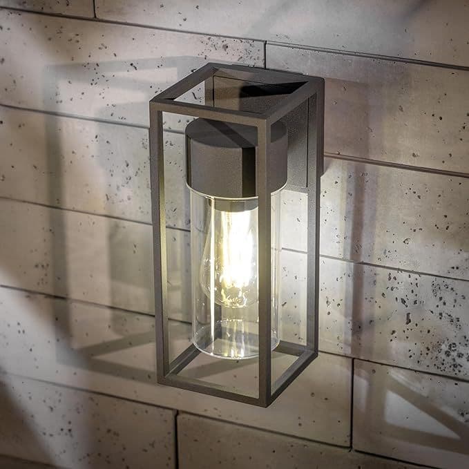 'Zoey' Anthracite Dark Grey E27 Outdoor Wall Light Clear Diffuser IP54