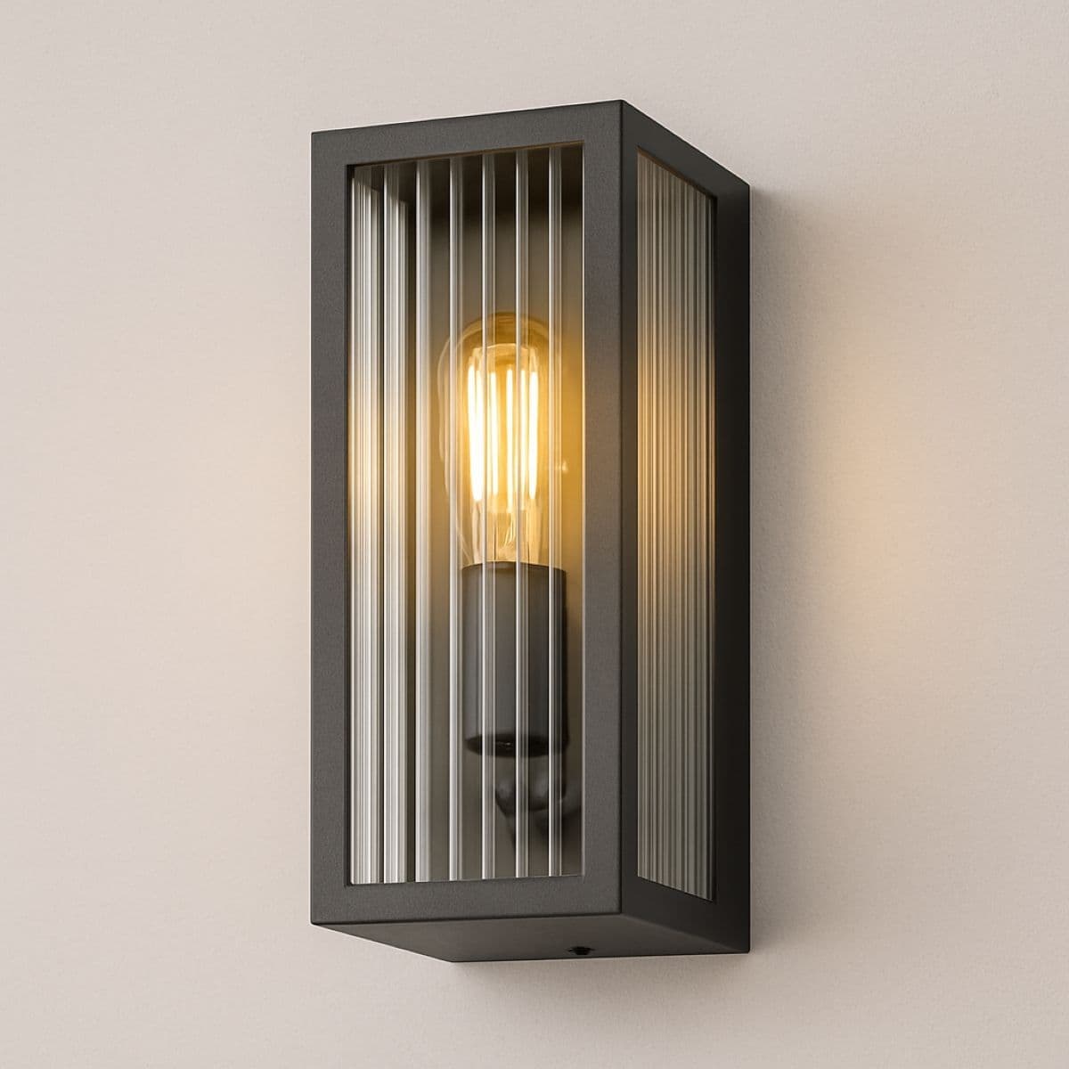 CGC Lighting 'Stella' Bevelled Glass Black E27 Outdoor Box Wall Light