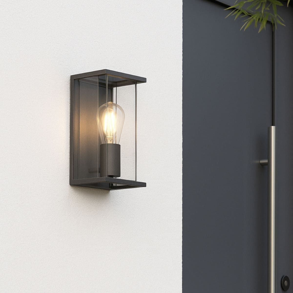 'Adriana' Anthracite Grey E27 Outdoor Wall Light Lantern Clear Diffuser IP54